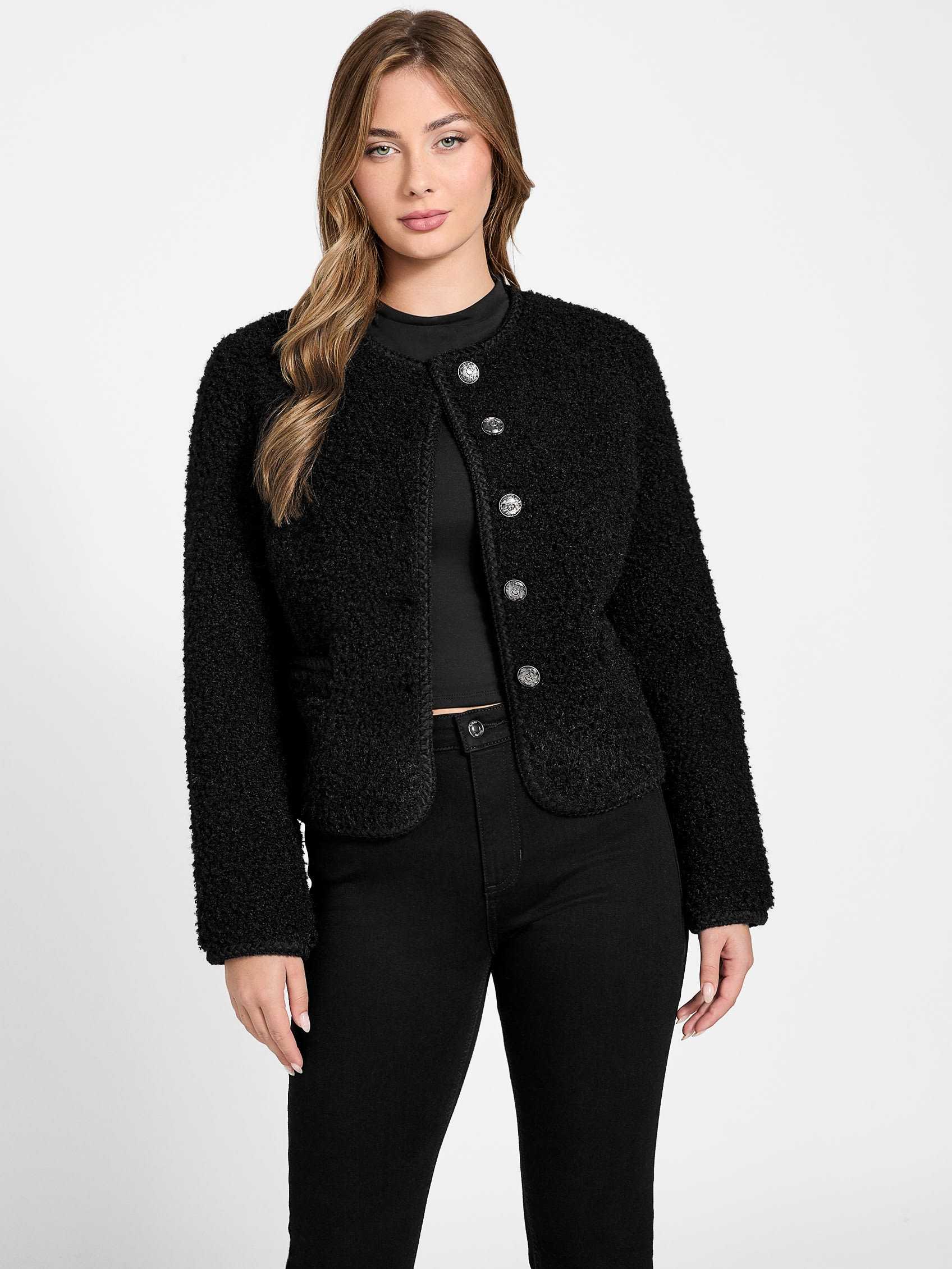 ゲス GUESS IVANA Fuax Fur Buttoned Jacket （JBLK） JBLK