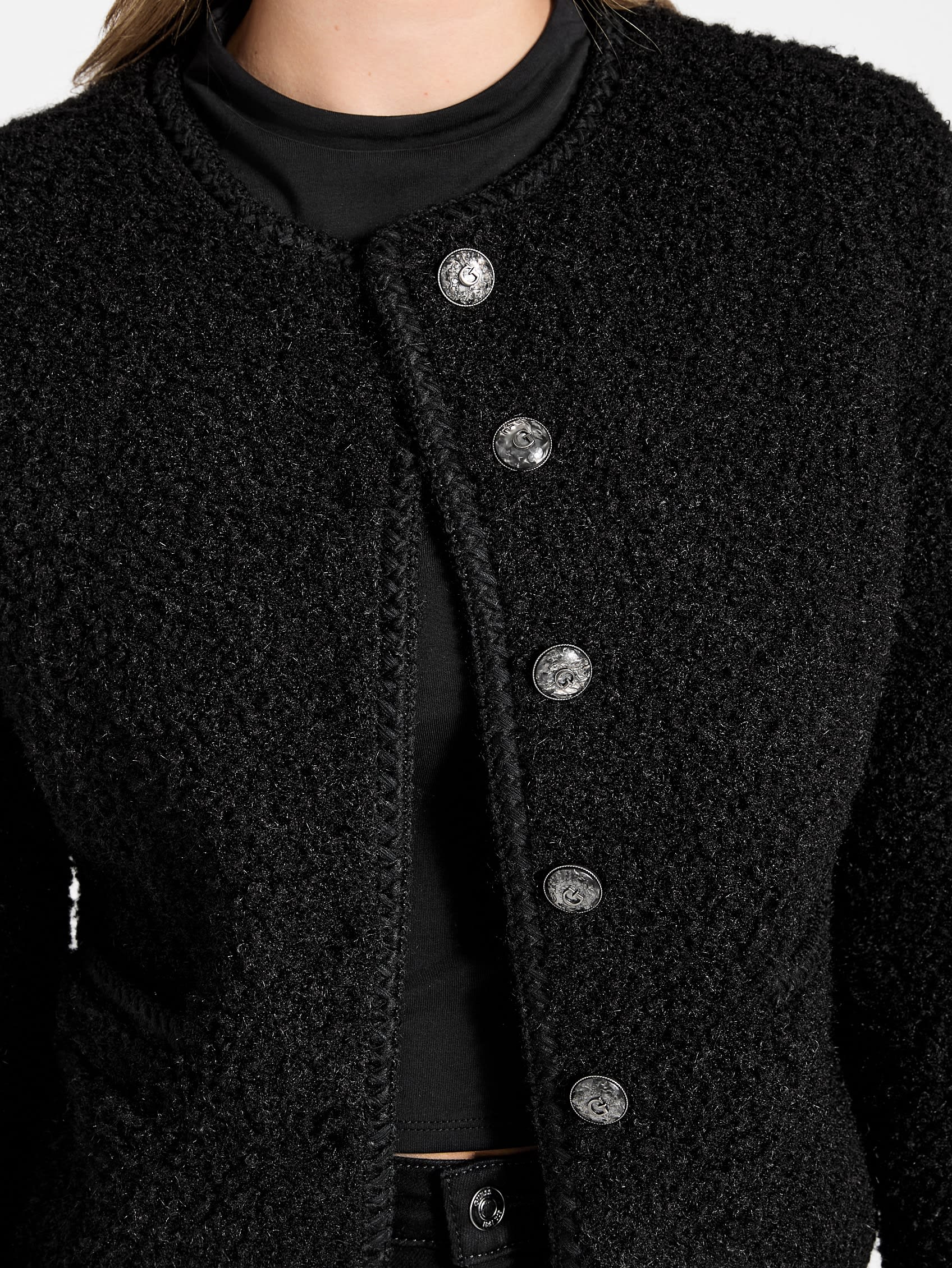 ゲス GUESS IVANA Fuax Fur Buttoned Jacket （JBLK） JBLK