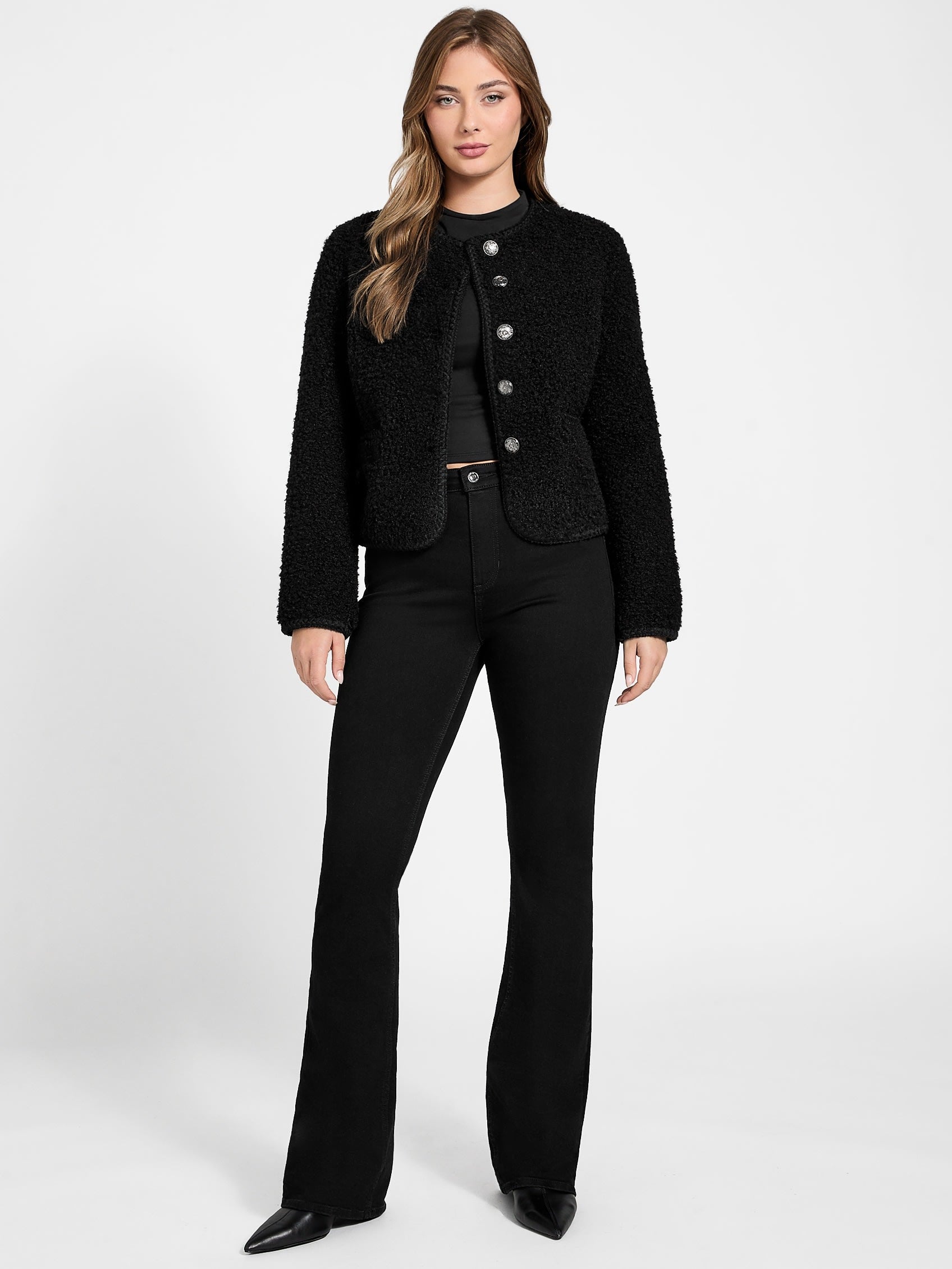 ゲス GUESS IVANA Fuax Fur Buttoned Jacket （JBLK） JBLK