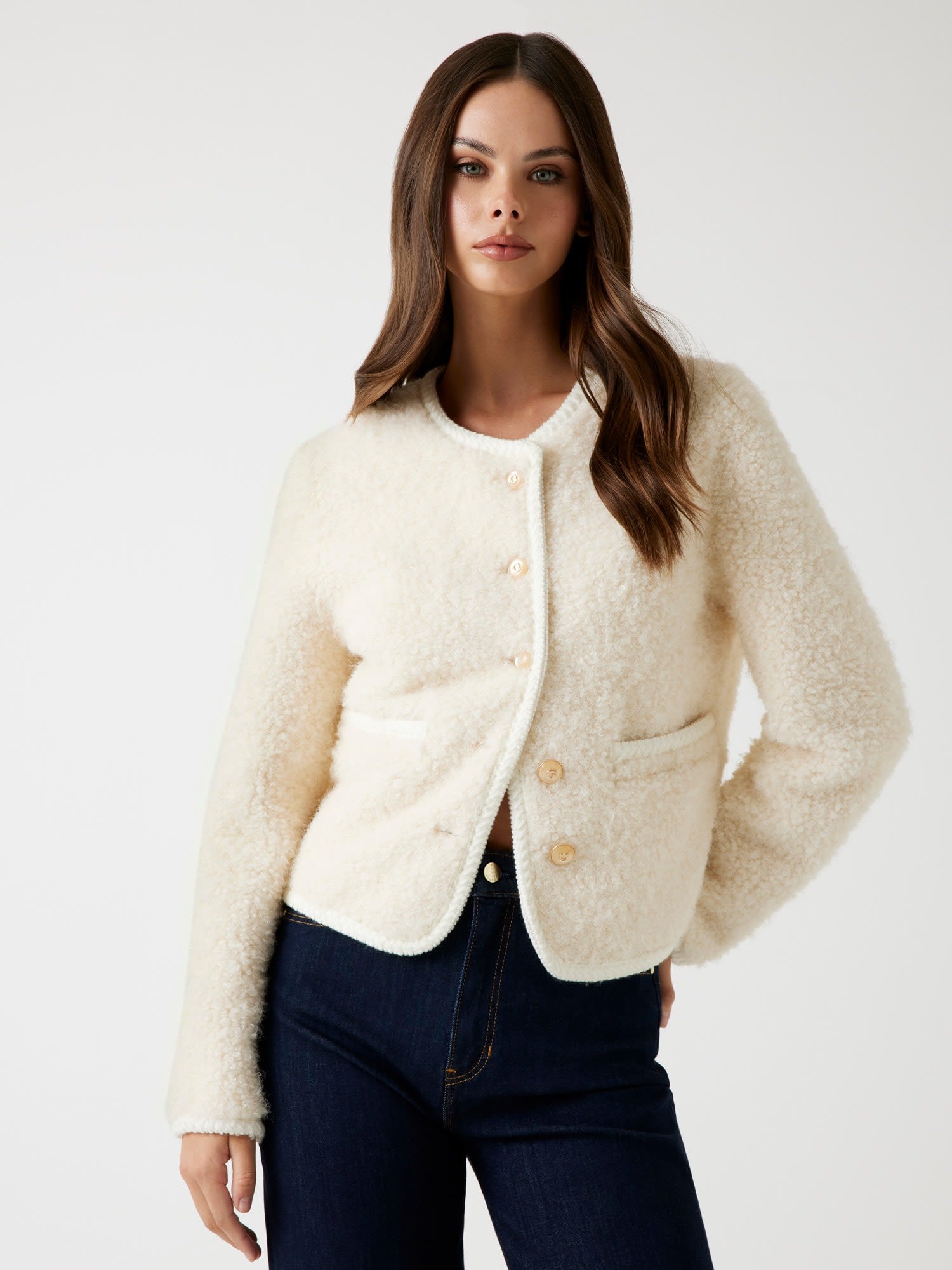 ゲス GUESS IVANA Fuax Fur Buttoned Jacket （F0D9） F0D9