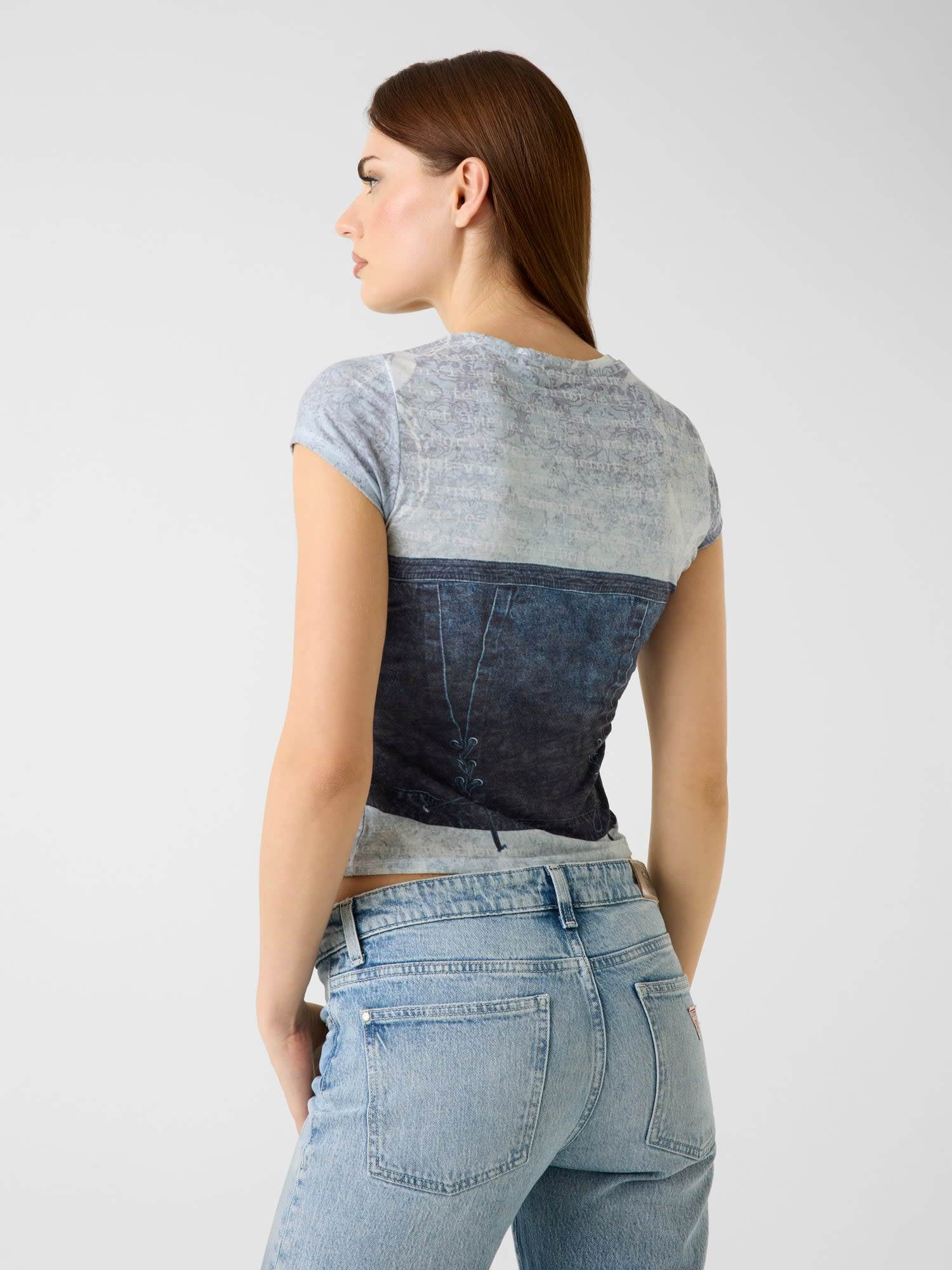 ゲス GUESS Short Sleeves Denim Bustier R5 Sub Tee （FBCJ） FBCJ