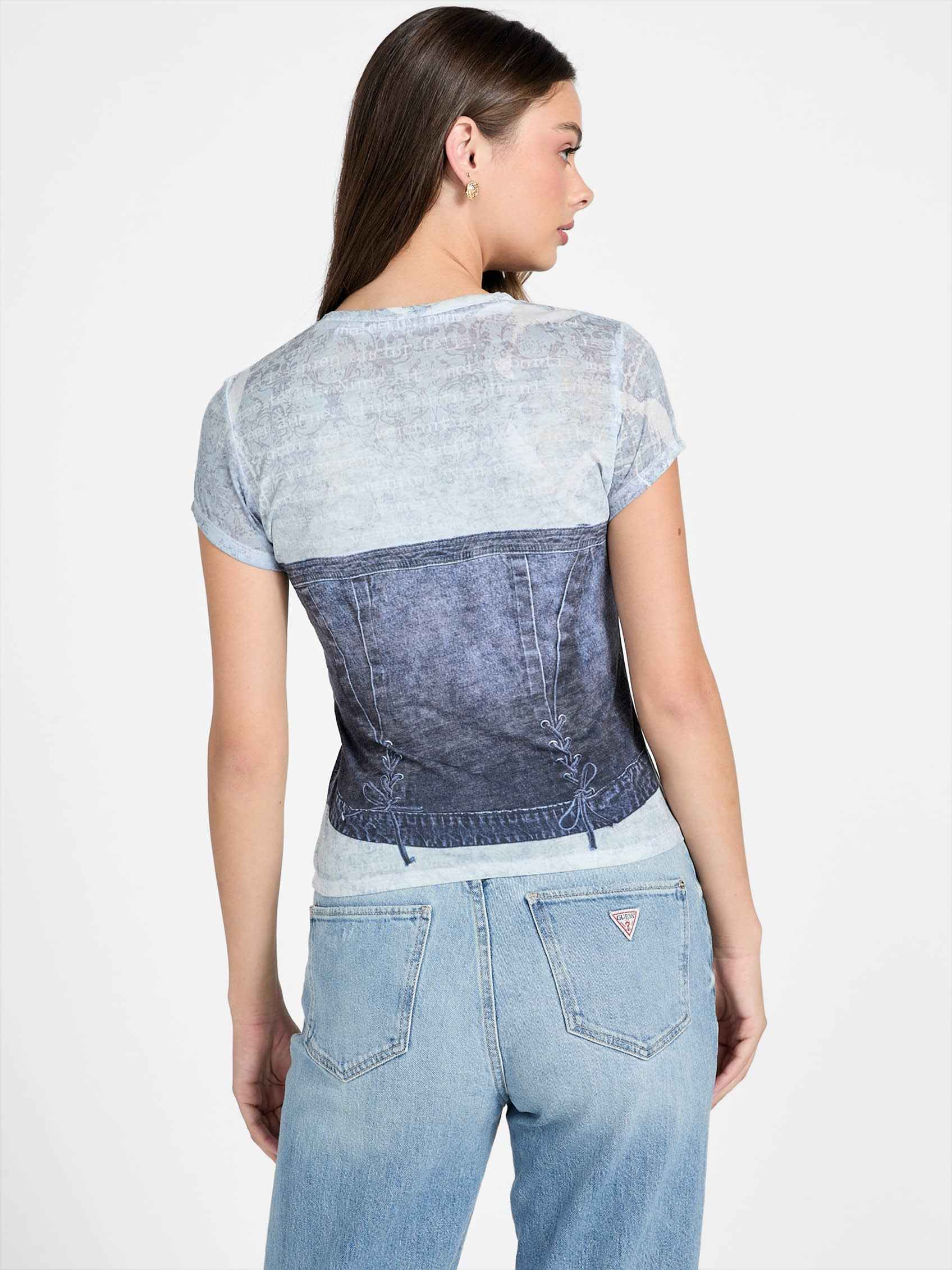 ゲス GUESS Short Sleeves Denim Bustier R5 Sub Tee （FBCJ） FBCJ