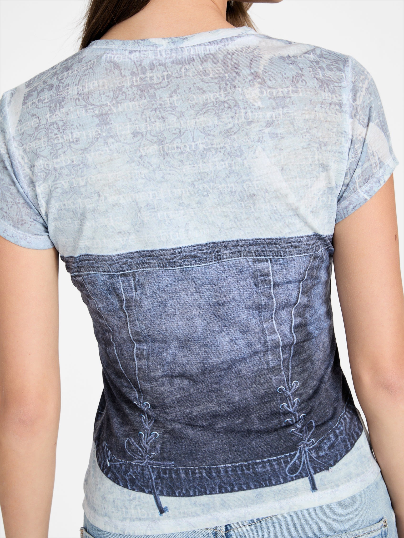 ゲス GUESS Short Sleeves Denim Bustier R5 Sub Tee （FBCJ） FBCJ