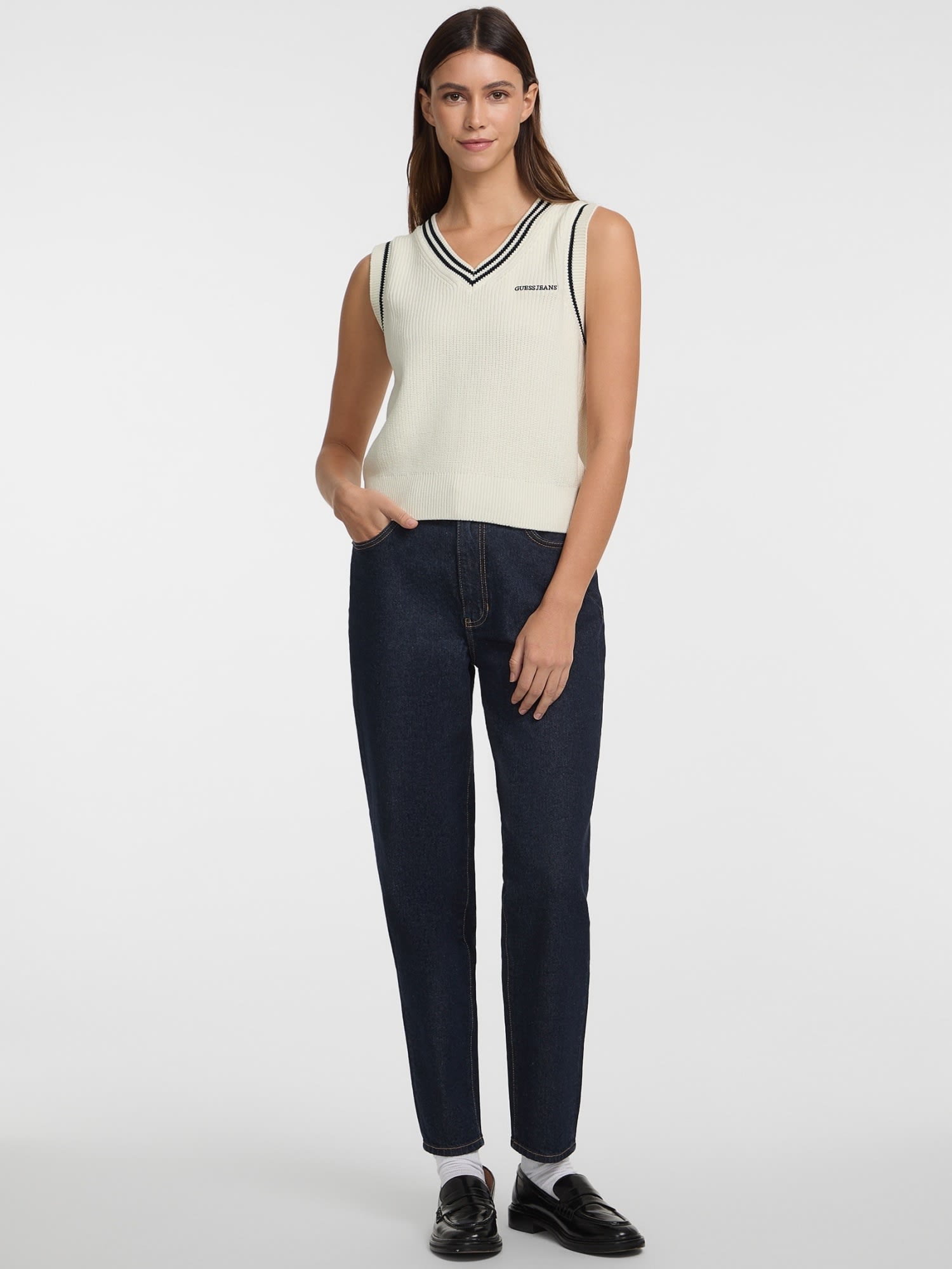 ゲス GUESS GUESS JEANS V-neck GUESS J Emb Vest Sweater （G293） G293