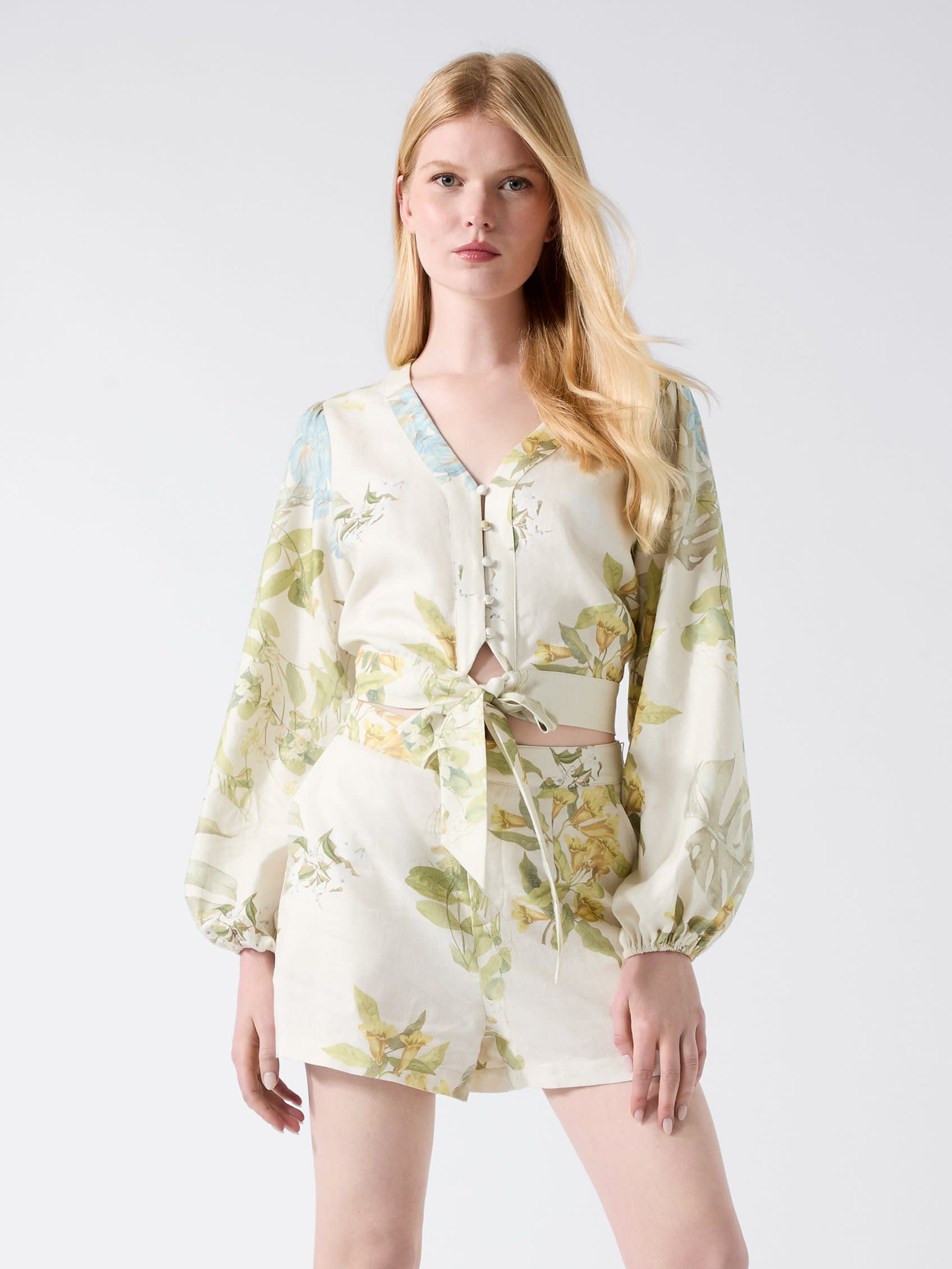 ゲス GUESS Long Sleeves Shirley Linen Top （PMMA） PMMA