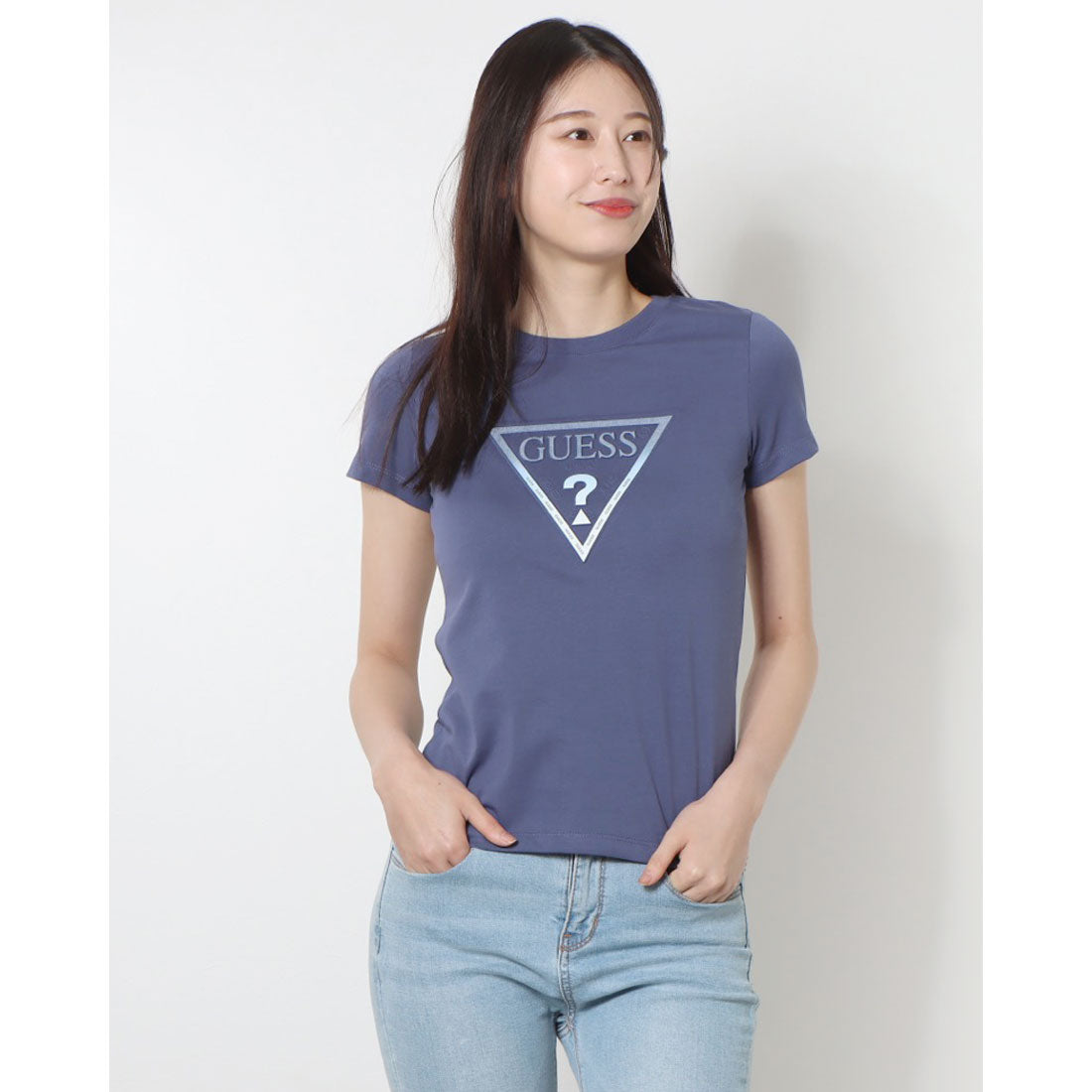 ゲス GUESS Denim Emboss Triangle Tee  Tシャツ レディース,DPR