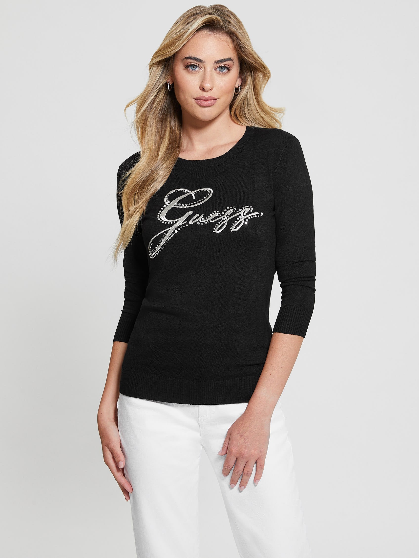 GUESS OLIVE Logo Rn Ls Sweater