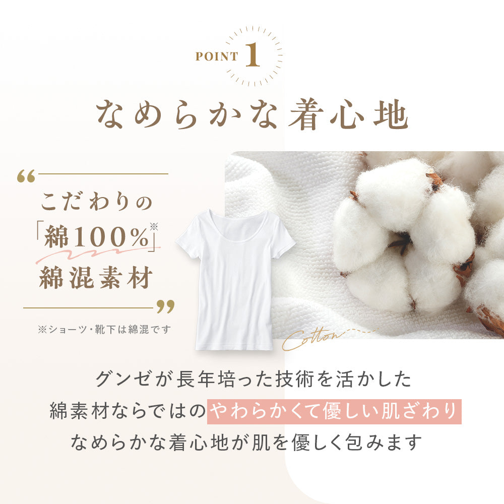 グンゼ GUNZE 【綿100％×3枚組】2分袖インナー（3枚組） （ホワイト） ホワイト