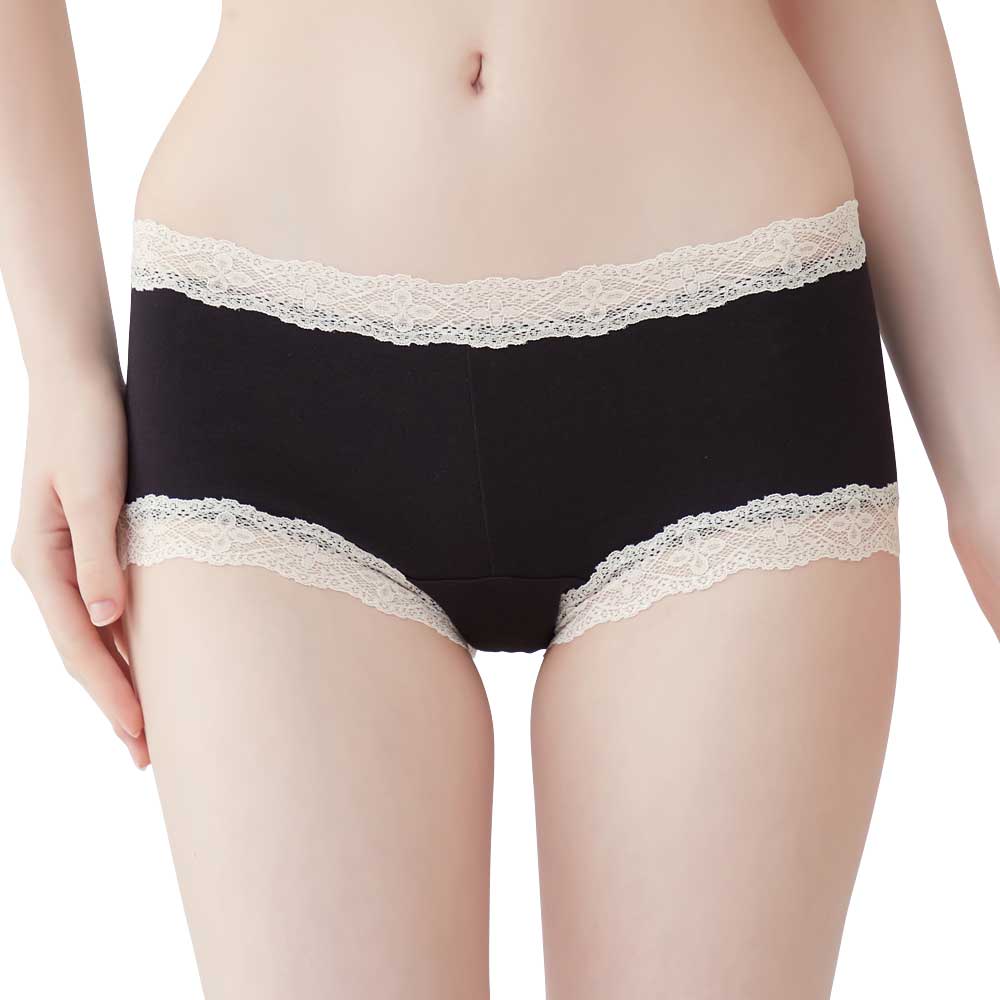 グンゼ GUNZE 綿95％で肌に優しい レース付きショーツ【返品不可商品】,ブラック