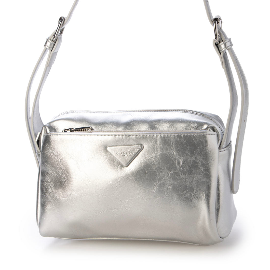 グッシオ GUSCIO ヴィンテージ ダメージ風PUレザーショルダーバッグ （SILVER） SILVER