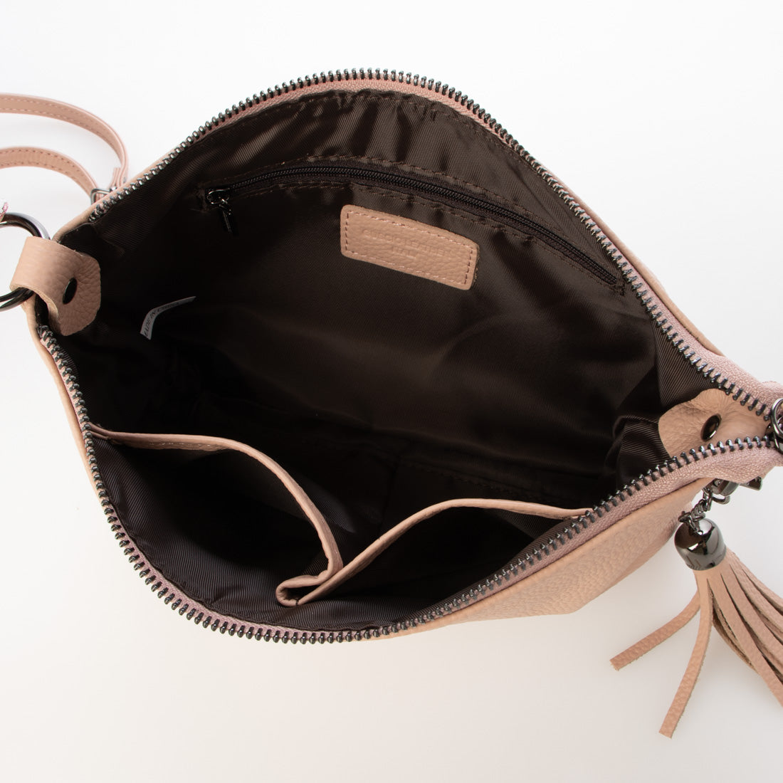 グッシオ GUSCIO 本革 ミニショルダーバッグ タッセル付き クロスボディ シュリンク （PINK） PINK