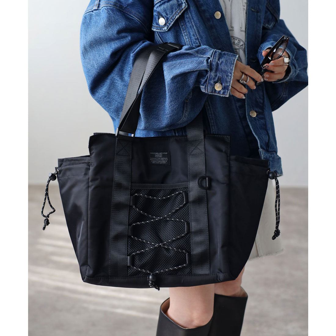 グッシオ GUSCIO BIGナイロントートバッグ 大容量 スポーツバッグ ママバッグ,BLACK