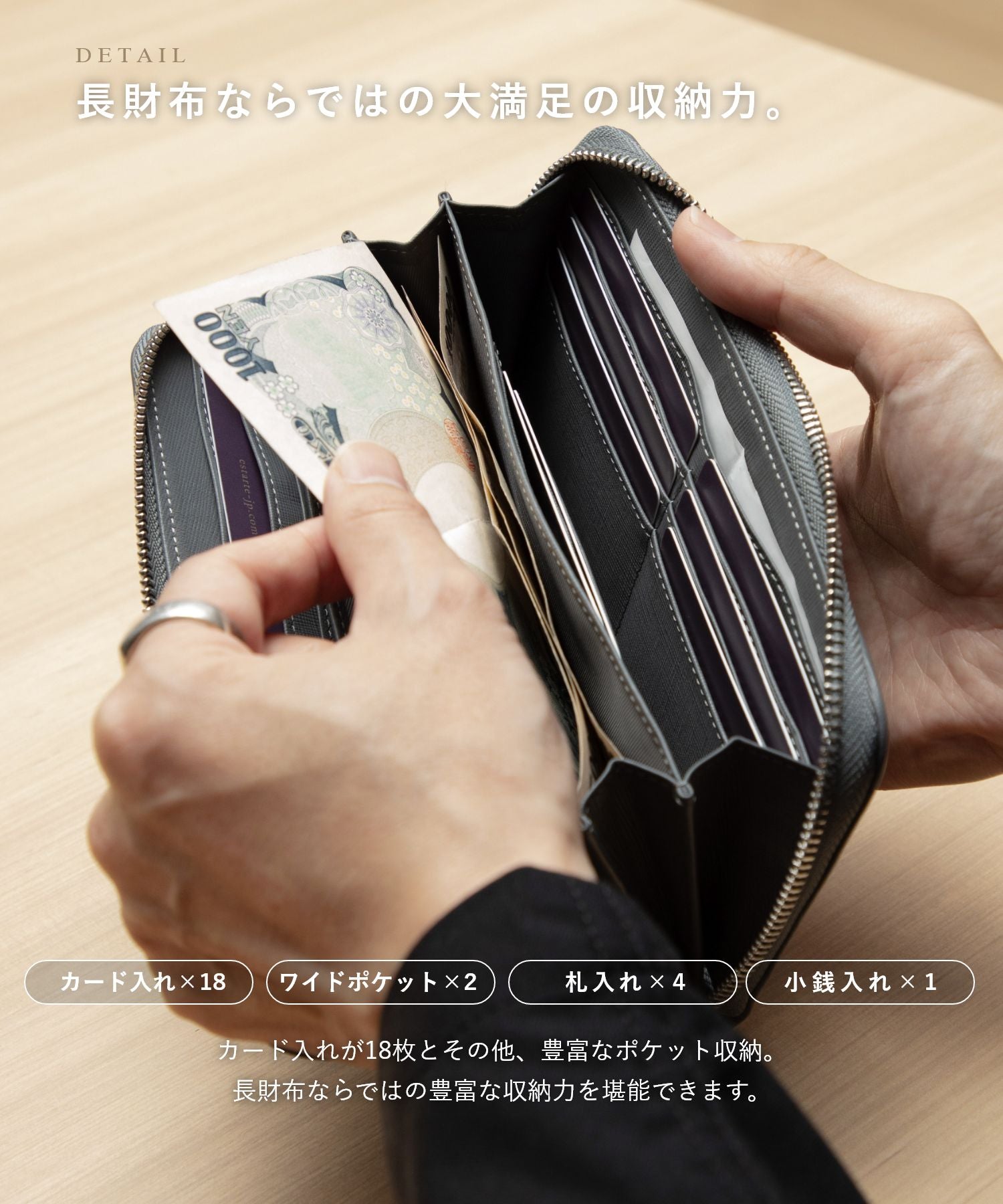 ギオネ GUIONNET 長財布 財布 サフィアーノレザー 大容量 イントレチャート メンズ レディース ラウンドファスナー （ブラック） ブラック