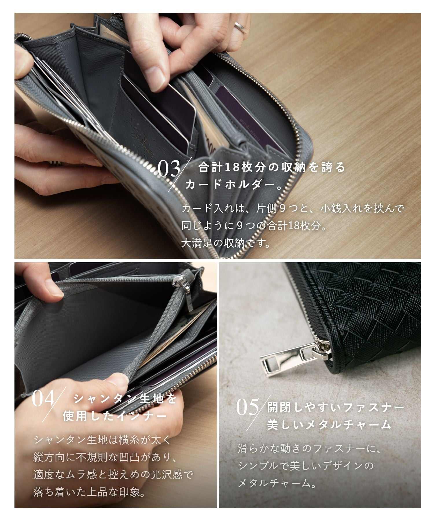 ギオネ GUIONNET 長財布 財布 サフィアーノレザー 大容量 イントレチャート メンズ レディース ラウンドファスナー （ブラック） ブラック