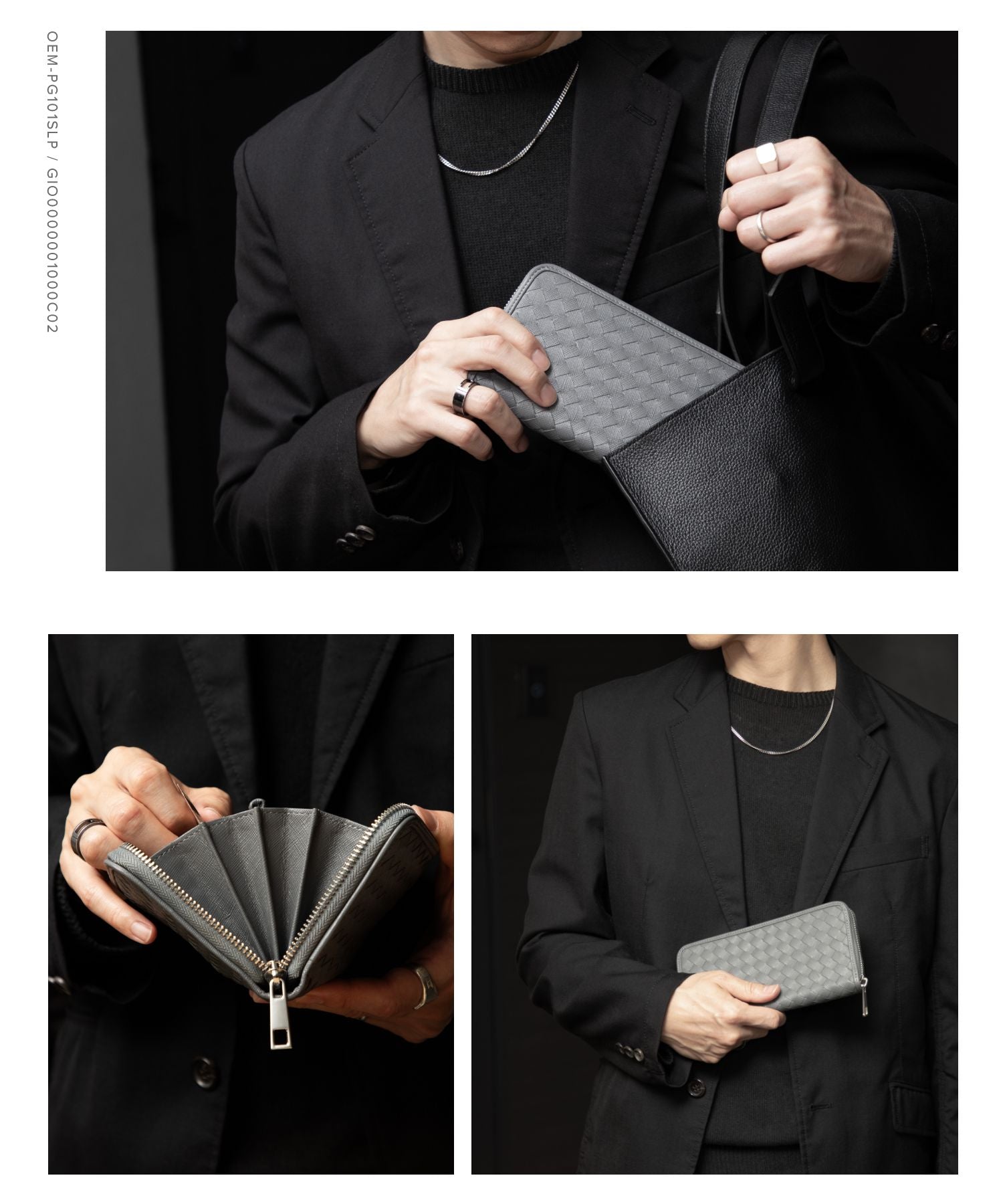 ギオネ GUIONNET 長財布 財布 サフィアーノレザー 大容量 イントレチャート メンズ レディース ラウンドファスナー （ブラック） ブラック