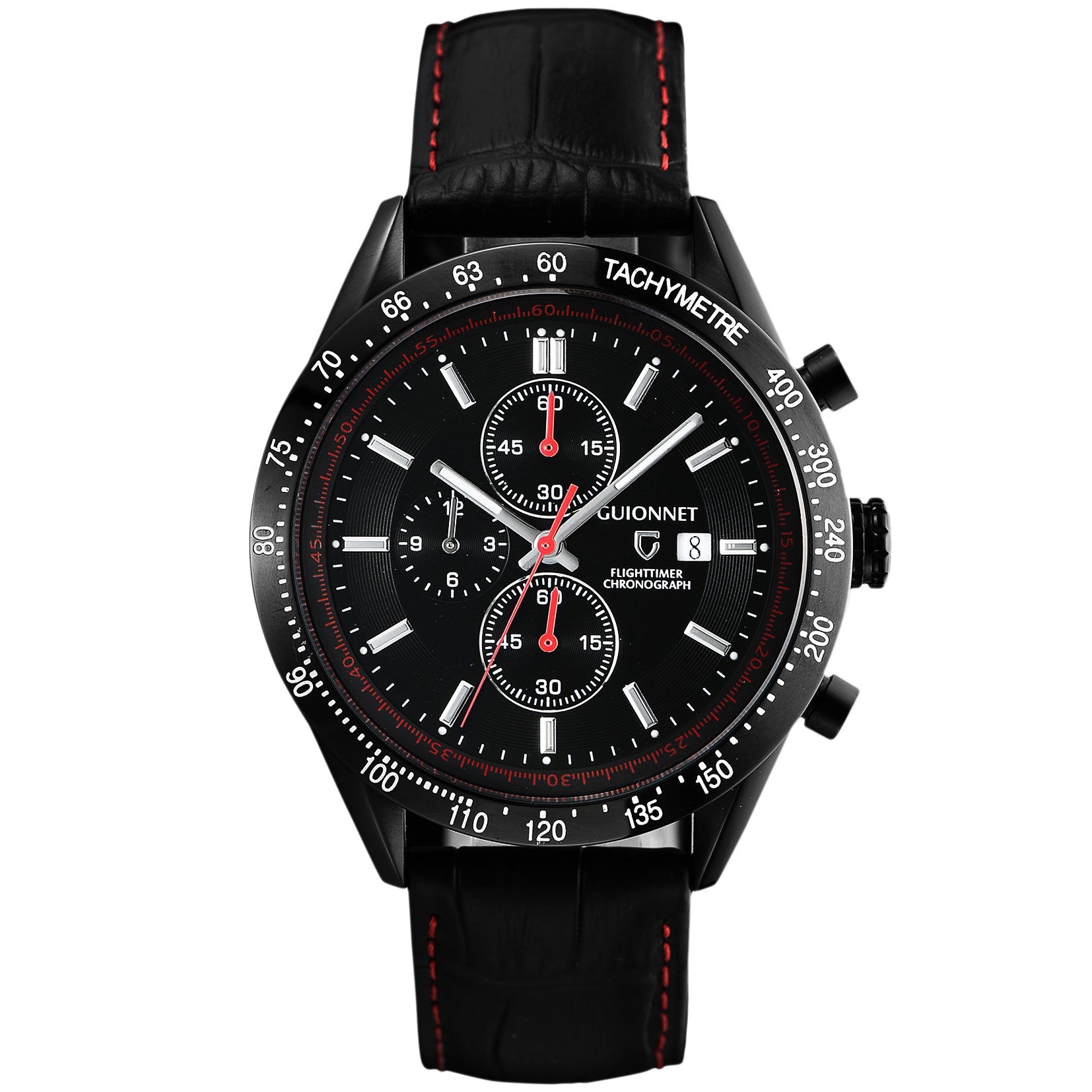 ギオネ GUIONNET 腕時計 FLIGHT TIMER Chronograph クロノグラフ フライトタイマー 100m防水 （ブラックxブラック） ブラックxブラック