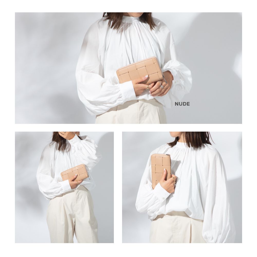 ギオネ GUIONNET ギオネ GUIONNET 長財布 PG-101B BOLD TILE ボールドタイル 財布 ラムレザー 収納力 大容量 長サイフ イントレチャート ラム革 レザー長財布 レディース （シルバー） シルバー