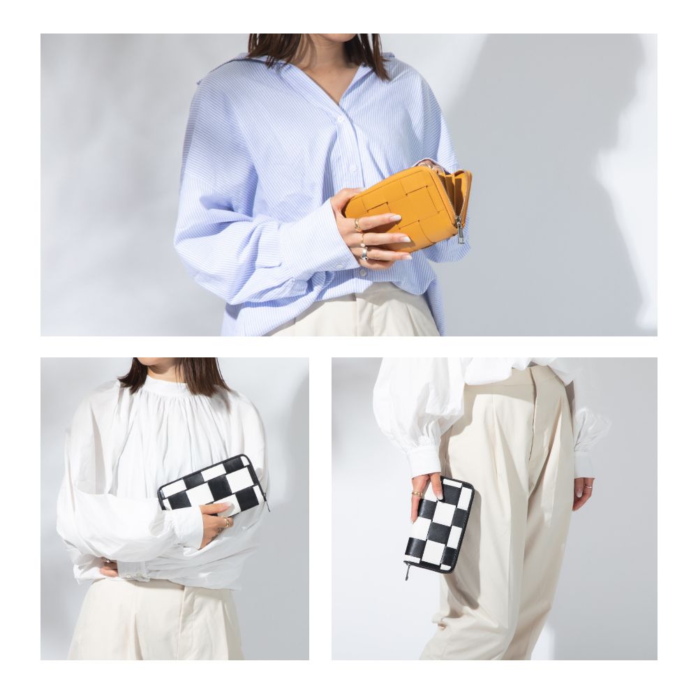 ギオネ GUIONNET ギオネ GUIONNET 長財布 PG-101B BOLD TILE ボールドタイル 財布 ラムレザー 収納力 大容量 長サイフ イントレチャート ラム革 レザー長財布 レディース （シルバー） シルバー