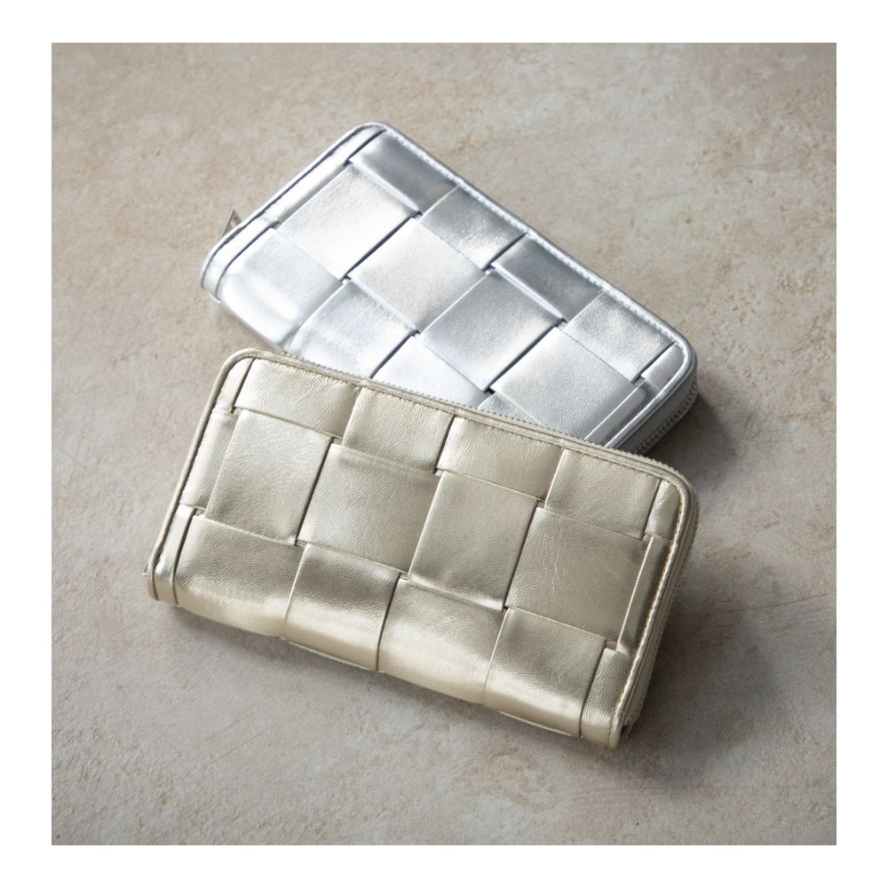 ギオネ GUIONNET ギオネ GUIONNET 長財布 PG-101B BOLD TILE ボールドタイル 財布 ラムレザー 収納力 大容量 長サイフ イントレチャート ラム革 レザー長財布 レディース （シルバー） シルバー