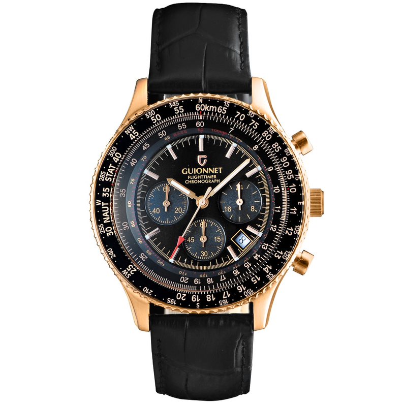 GUIONNET FlightTimer Pilot Chronograph Watch, 100m Water Resistant, Me