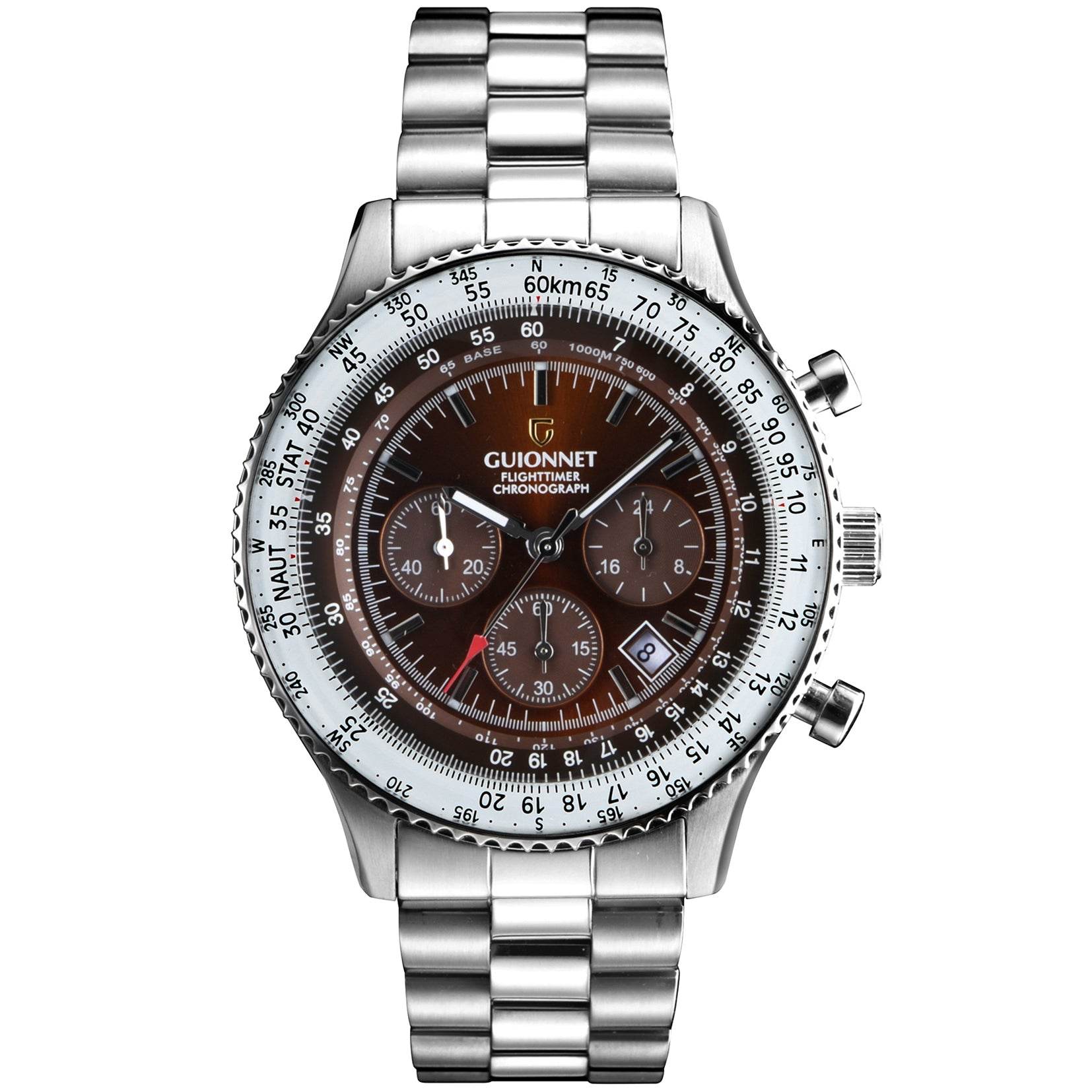 GUIONNET FlightTimer Pilot Chronograph Watch, 100m Water Resistant, Me