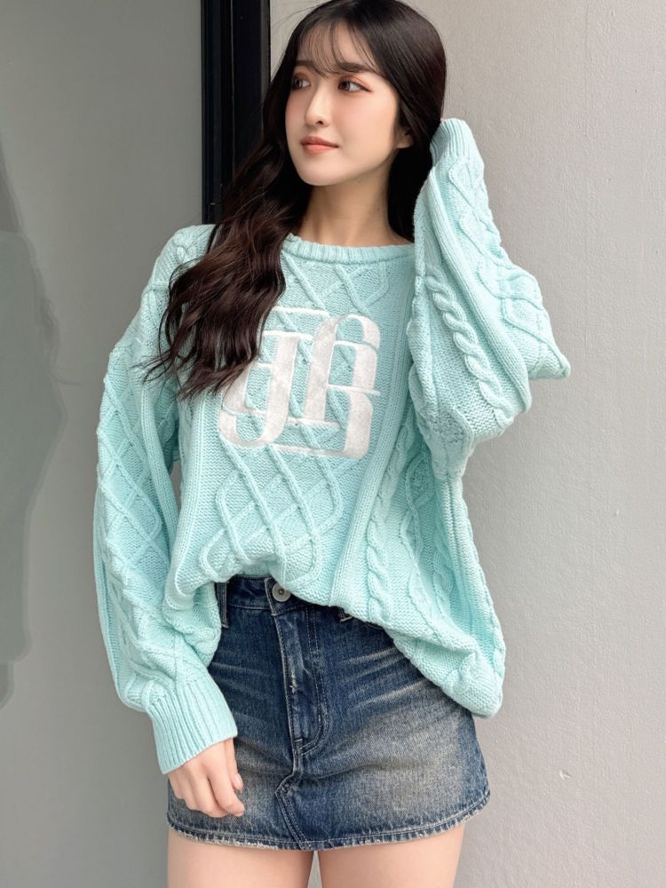 ジェイダ GYDA BIG GYGYロゴ刺繍ケーブルニットトップス （オフホワイト） オフホワイト