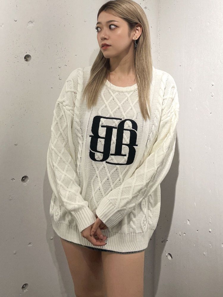ジェイダ GYDA BIG GYGYロゴ刺繍ケーブルニットトップス （オフホワイト） オフホワイト