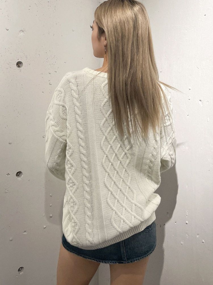 ジェイダ GYDA BIG GYGYロゴ刺繍ケーブルニットトップス （オフホワイト） オフホワイト