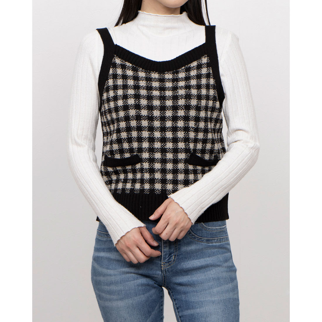 ジプシーブルー GIPSY BLUE ミックスウールブークレー格子チェックタンクトップ