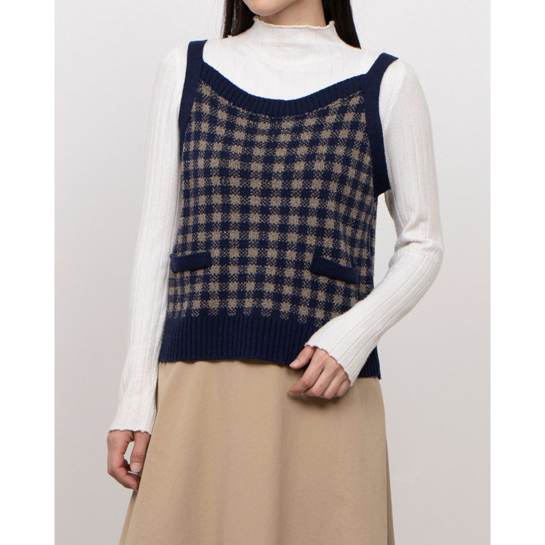 ジプシーブルー GIPSY BLUE ミックスウールブークレー格子チェックタンクトップ