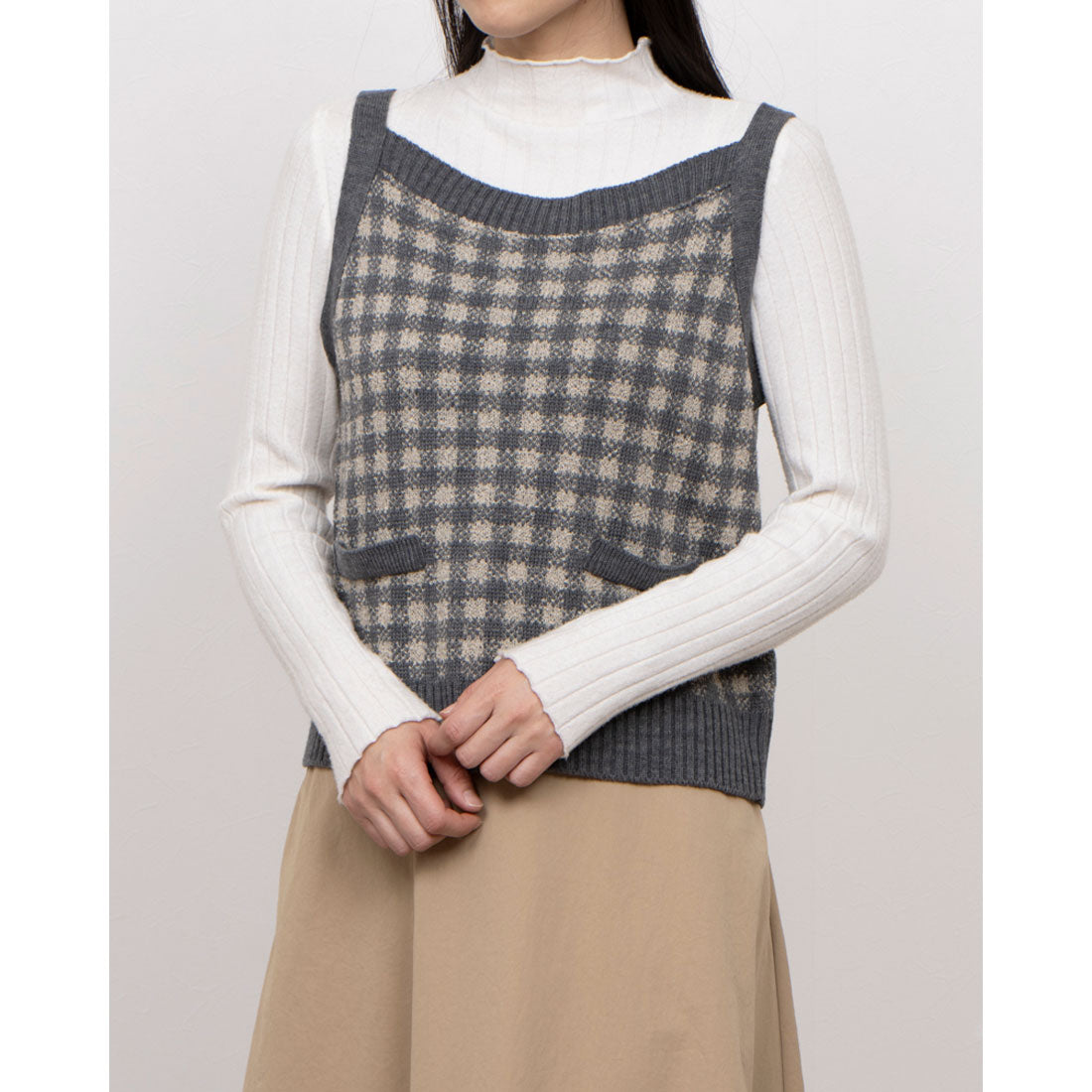 ジプシーブルー GIPSY BLUE ミックスウールブークレー格子チェックタンクトップ