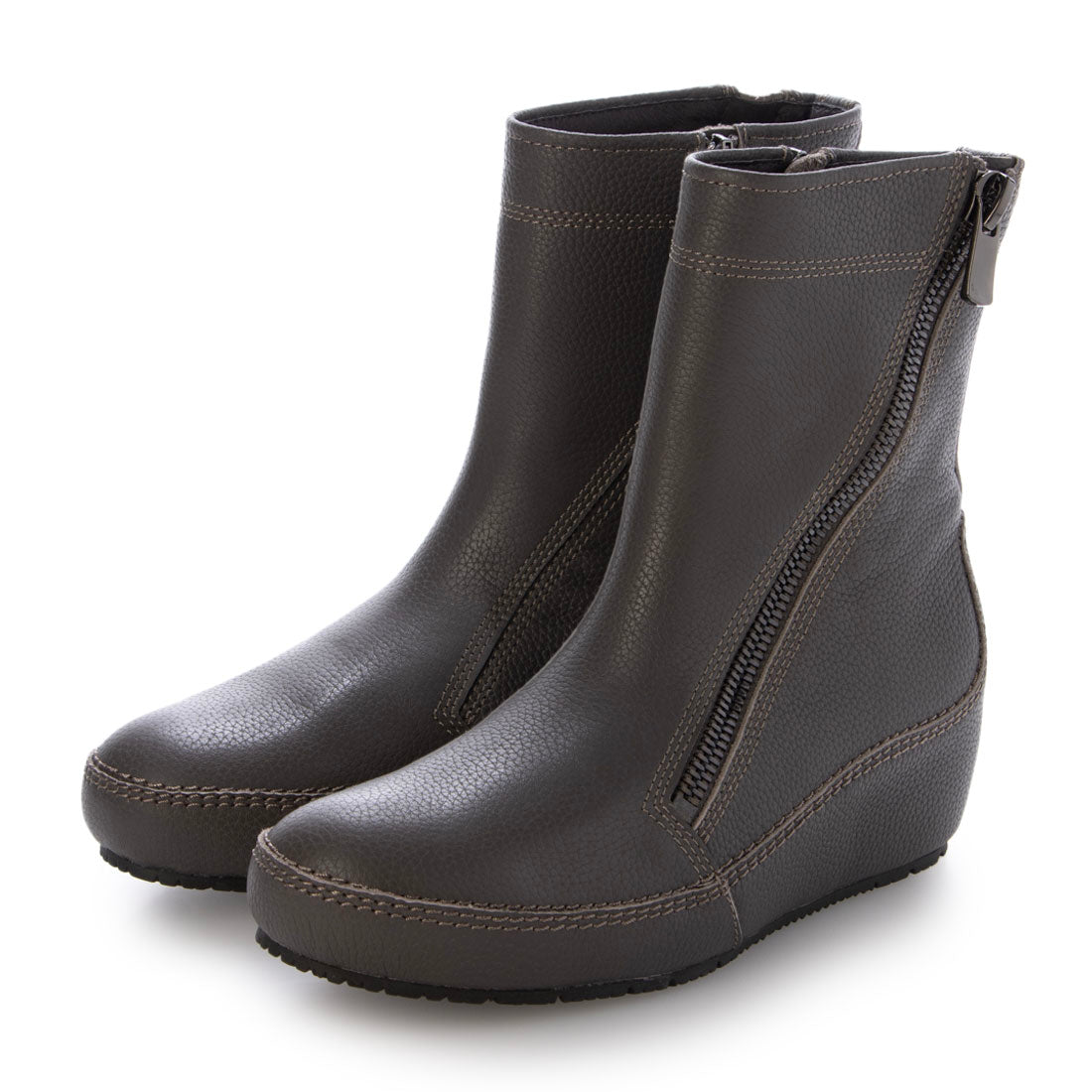 Hina Day Green Made in Japan Side Zipper Leather Short Boots