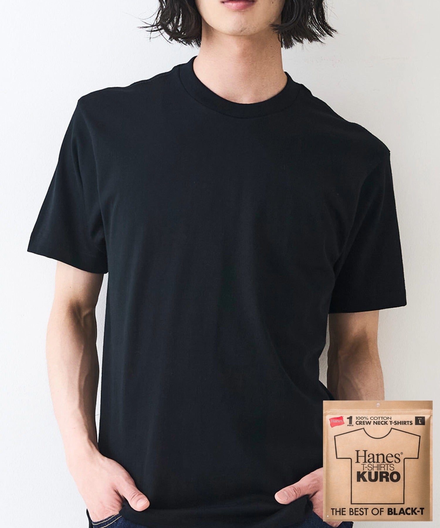 ヘインズ Hanes HANES KURO クルーネック Tシャツ （ブラック） ブラック