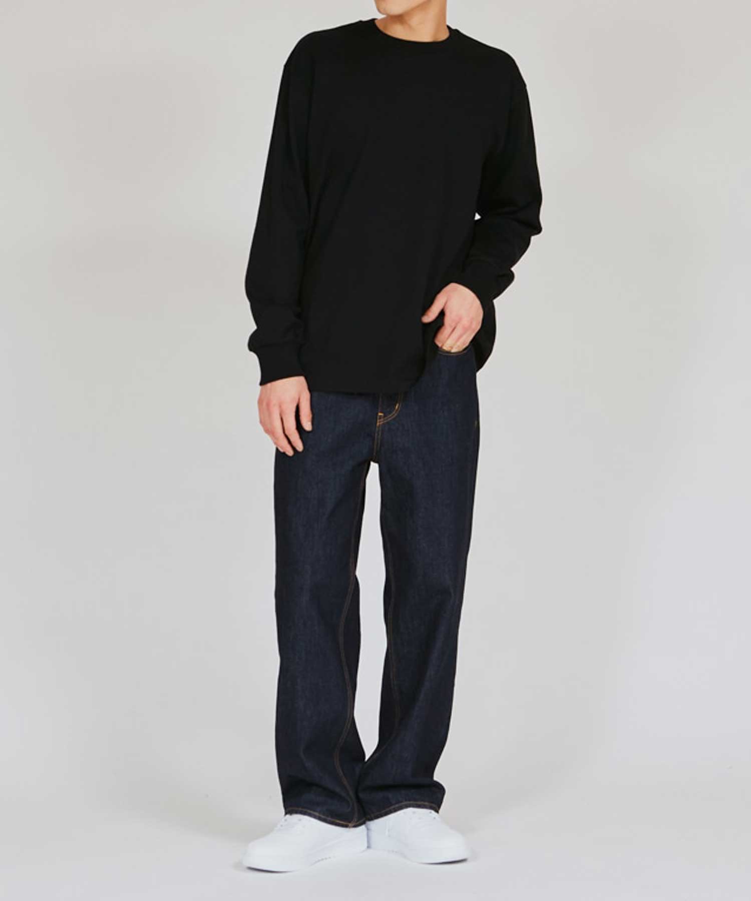 ヘインズ Hanes KURO クルーネックロングスリーブTシャツ （ブラック） ブラック