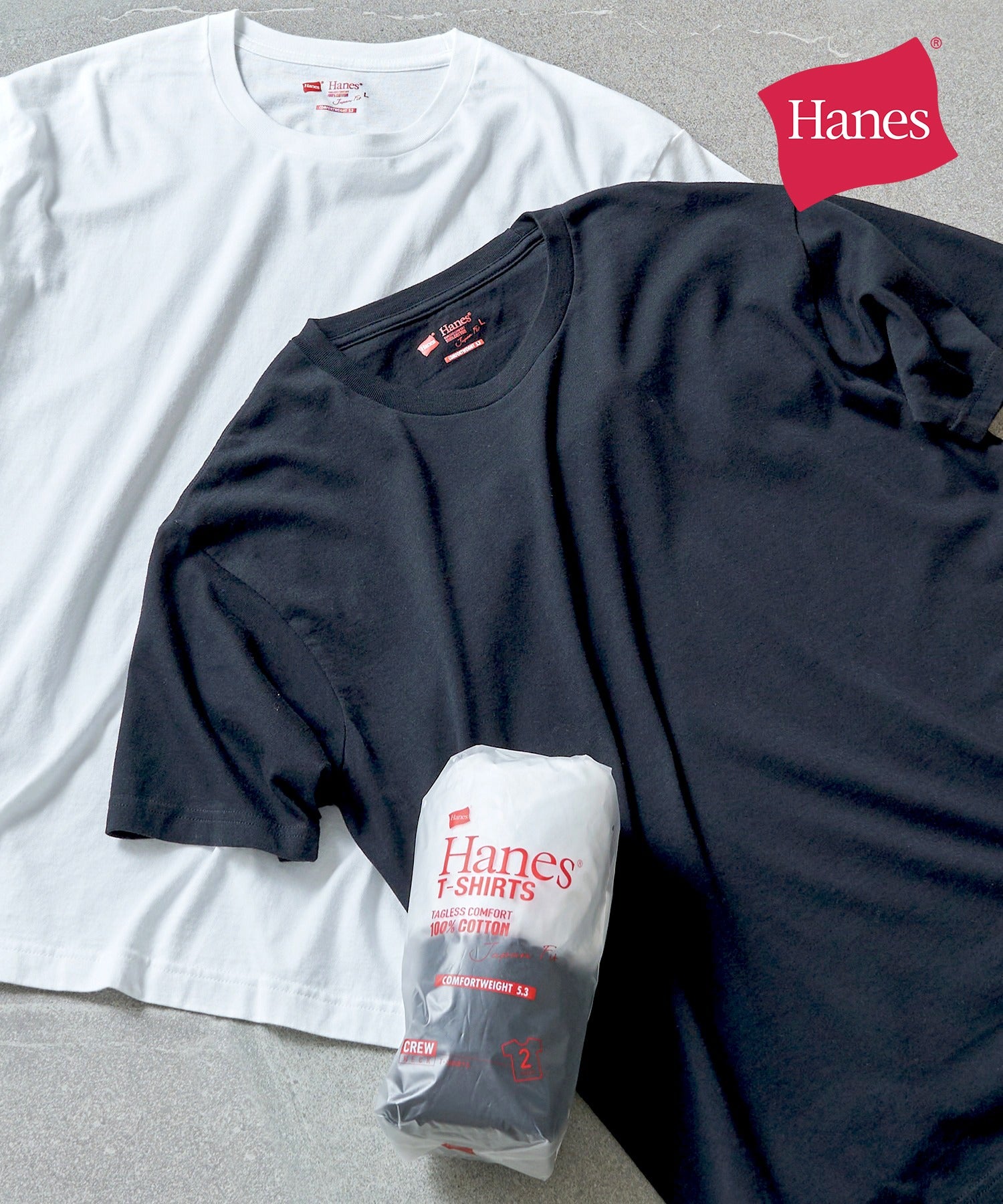 ヘインズ Hanes 日本人規格に落とし込んだ着心地抜群のパックTシャツ！黒と白の2色セット！【Hanes】5.3oz 2P Japan Fit クルーネックTシャツ H5320 （マルチ） マルチ