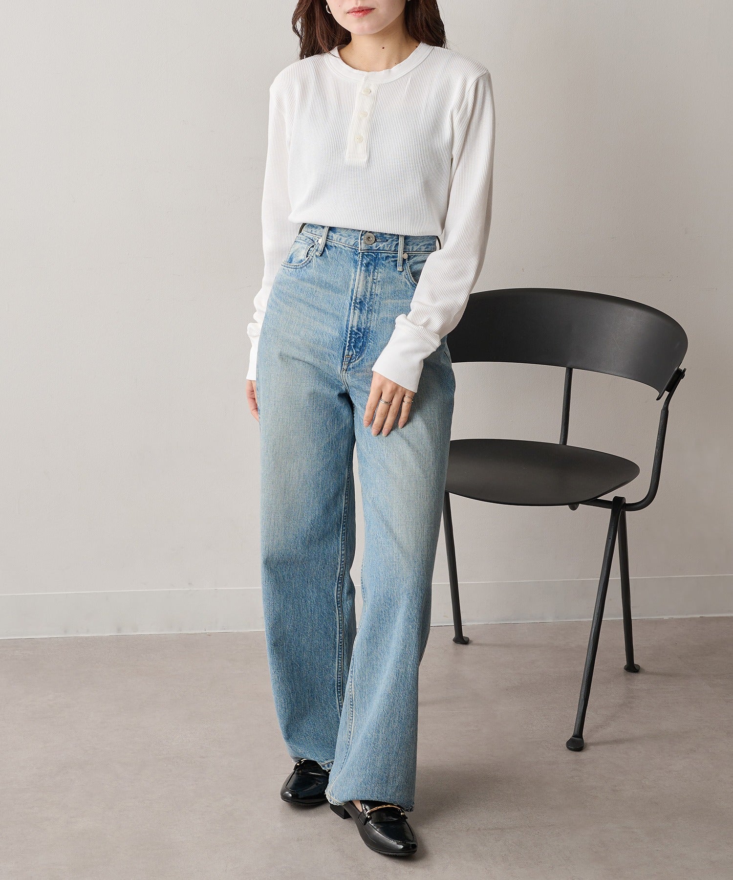 ヘインズ Hanes ヘンリーネックロングスリーブ HM4-S104 （ホワイト） ホワイト