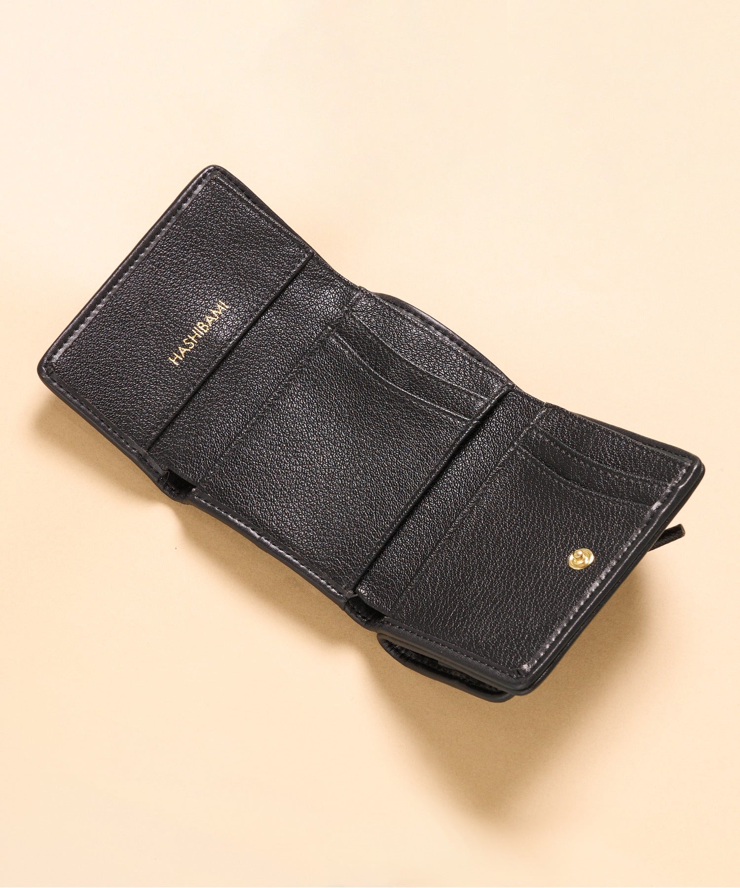 ハシバミ HASHIBAMI レザーリボン 3つ折り財布 （ブラック） ブラック
