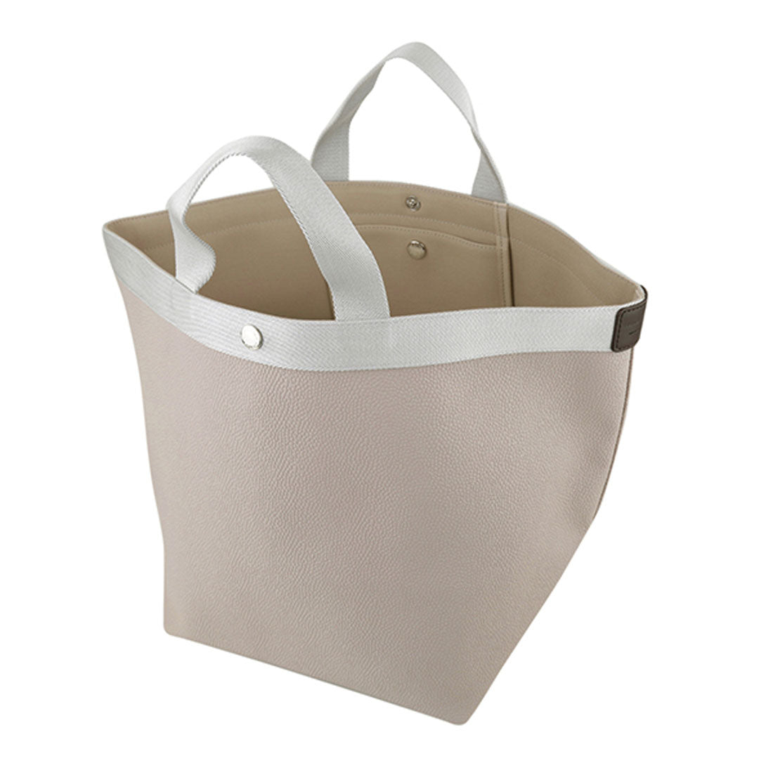 Herve Chapelier Tote Bag Pebbled Grain Coated Canvas Luxe Boat Type Tote L 725GP 6381 MASTIC/ARGENT