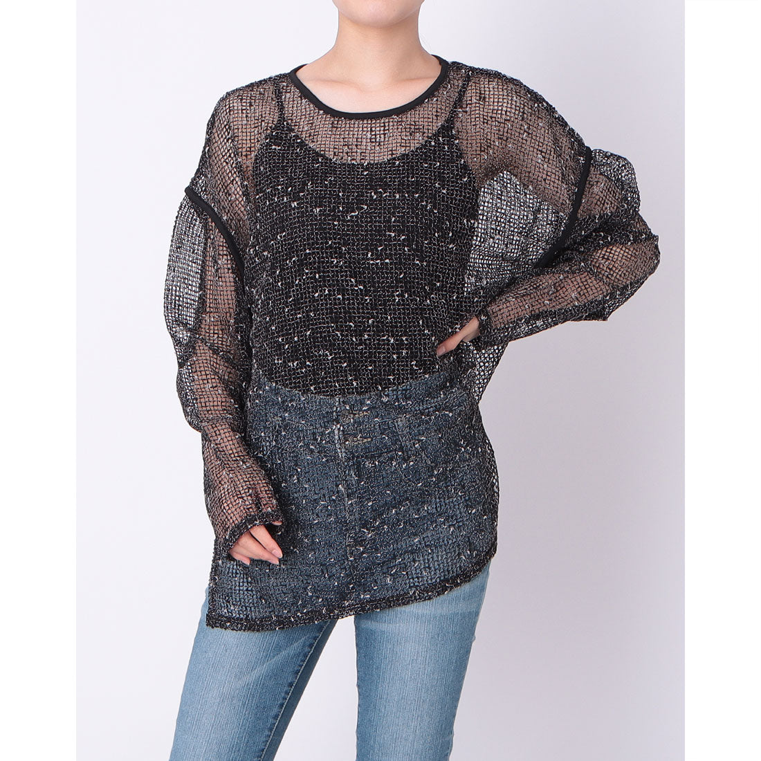 ヒューマンセカンドオケージョン Human 2nd Occasion カットメッシュクルーネックプルオーバー （ブラック） ブラック