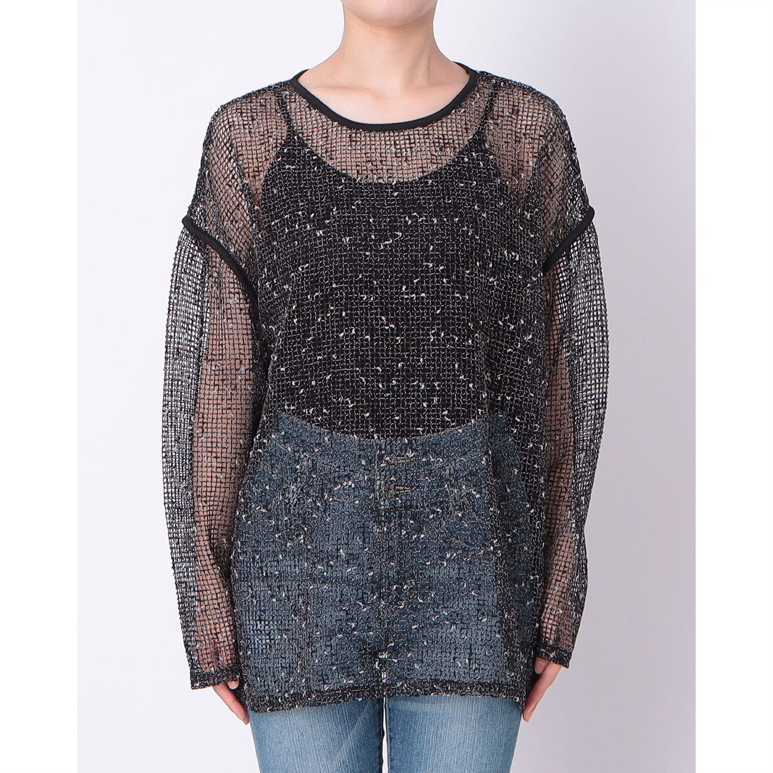ヒューマンセカンドオケージョン Human 2nd Occasion カットメッシュクルーネックプルオーバー （ブラック） ブラック