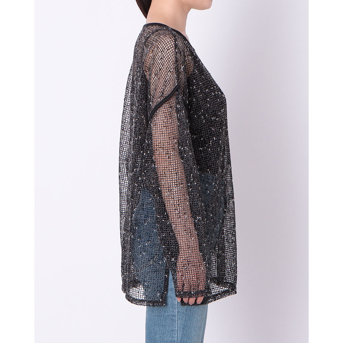 ヒューマンセカンドオケージョン Human 2nd Occasion カットメッシュクルーネックプルオーバー （ブラック） ブラック