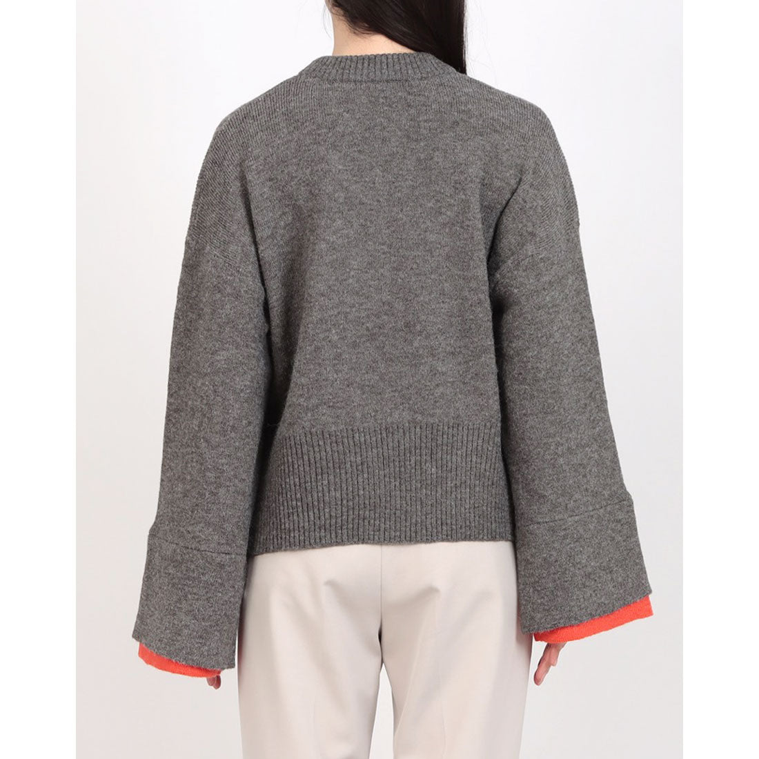 ヒューマンセカンドオケージョン Human 2nd Occasion アルパカタッチ配色切替ニットプルオーバー （チャコールグレー） チャコールグレー