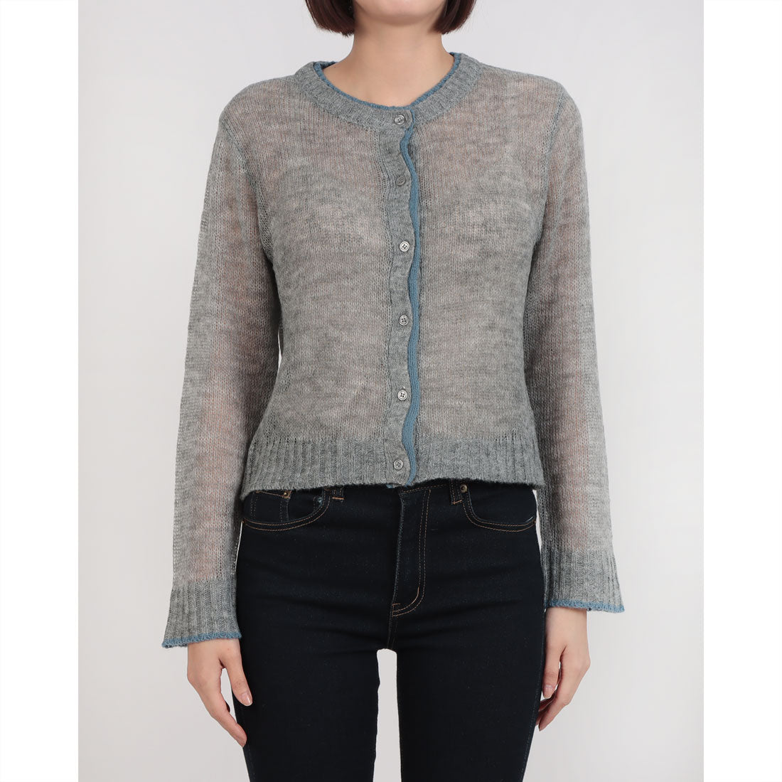 ヒューマンセカンドオケージョン Human 2nd Occasion シアーモヘアニット配色カーディガン （グレー） グレー