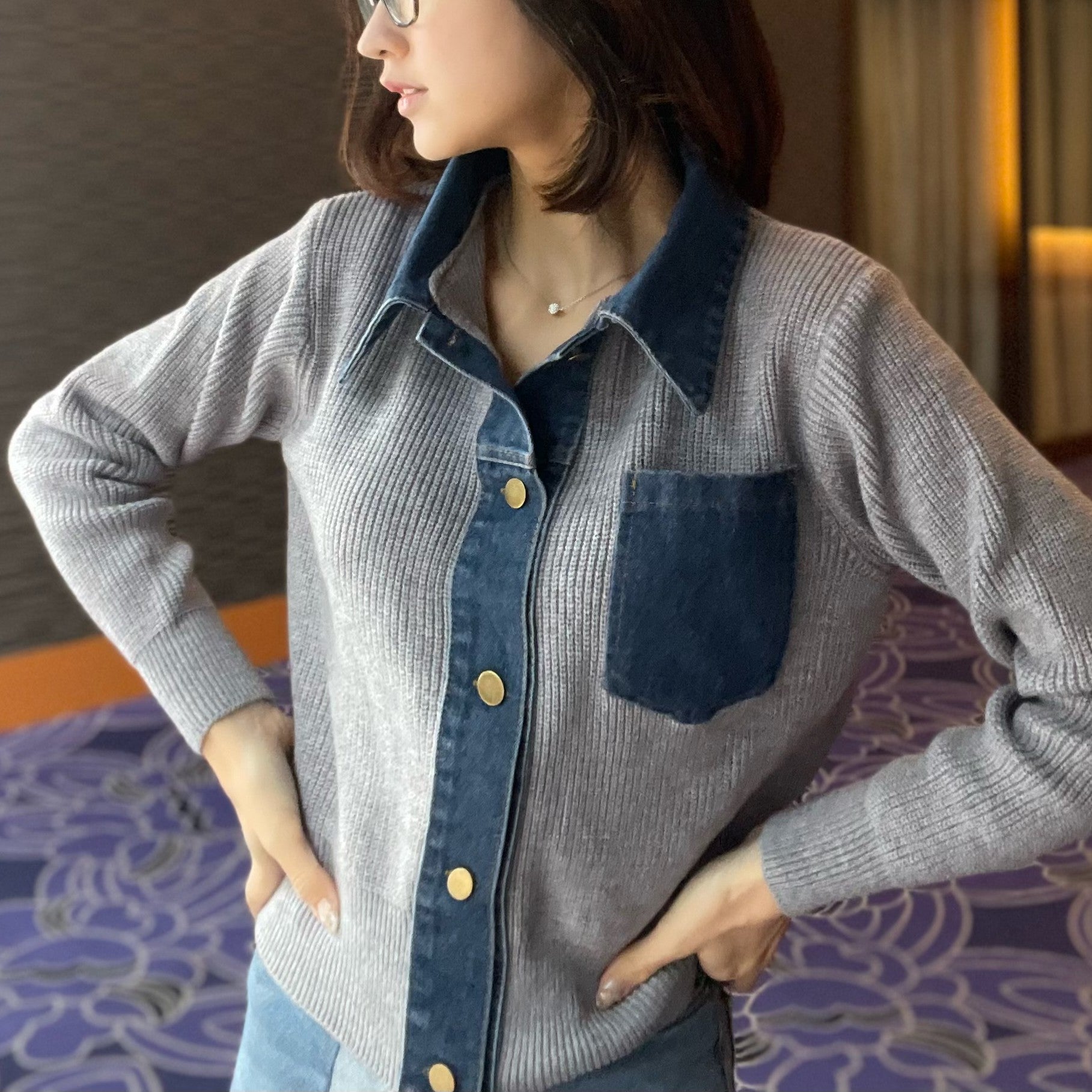 ヒューマンセカンドオケージョン Human 2nd Occasion デニム×リブニットトップス （ブラック） ブラック
