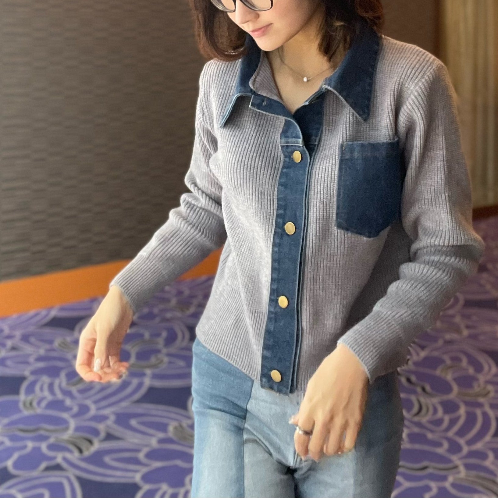 ヒューマンセカンドオケージョン Human 2nd Occasion デニム×リブニットトップス （ブラック） ブラック