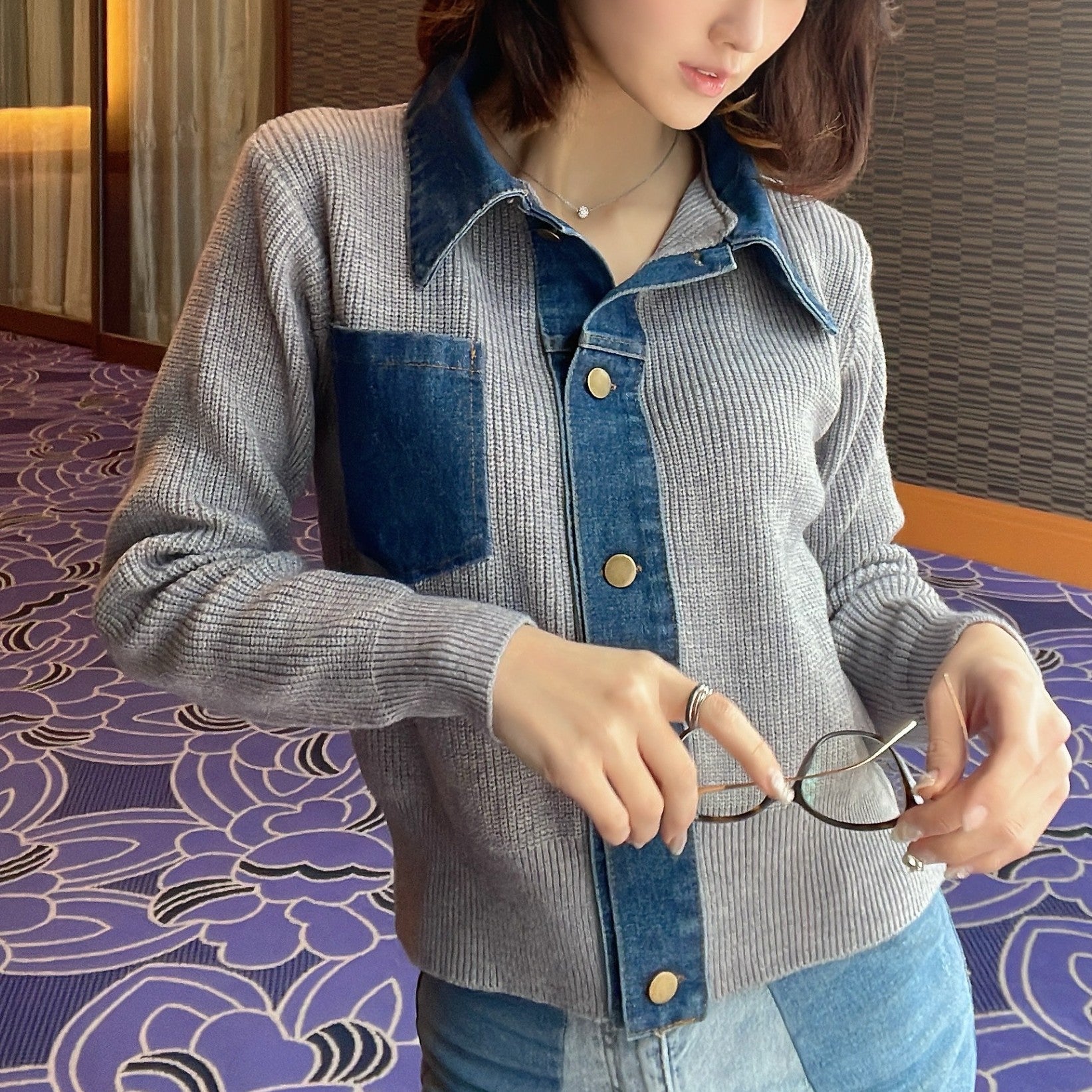 ヒューマンセカンドオケージョン Human 2nd Occasion デニム×リブニットトップス （ブラック） ブラック