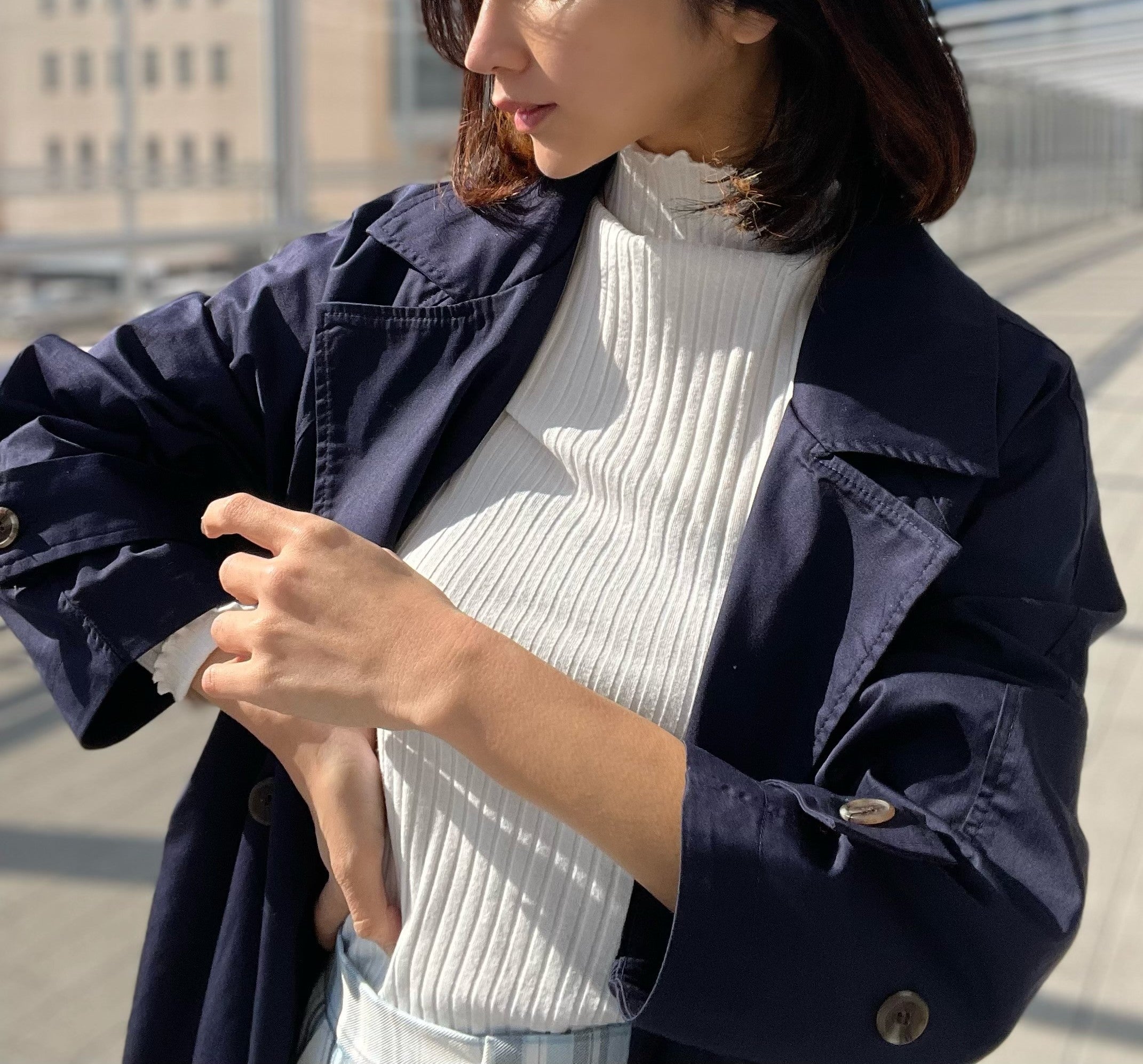 ヒューマンセカンドオケージョン Human 2nd Occasion 綿混ツイルトレンチコート （ネイビー） ネイビー