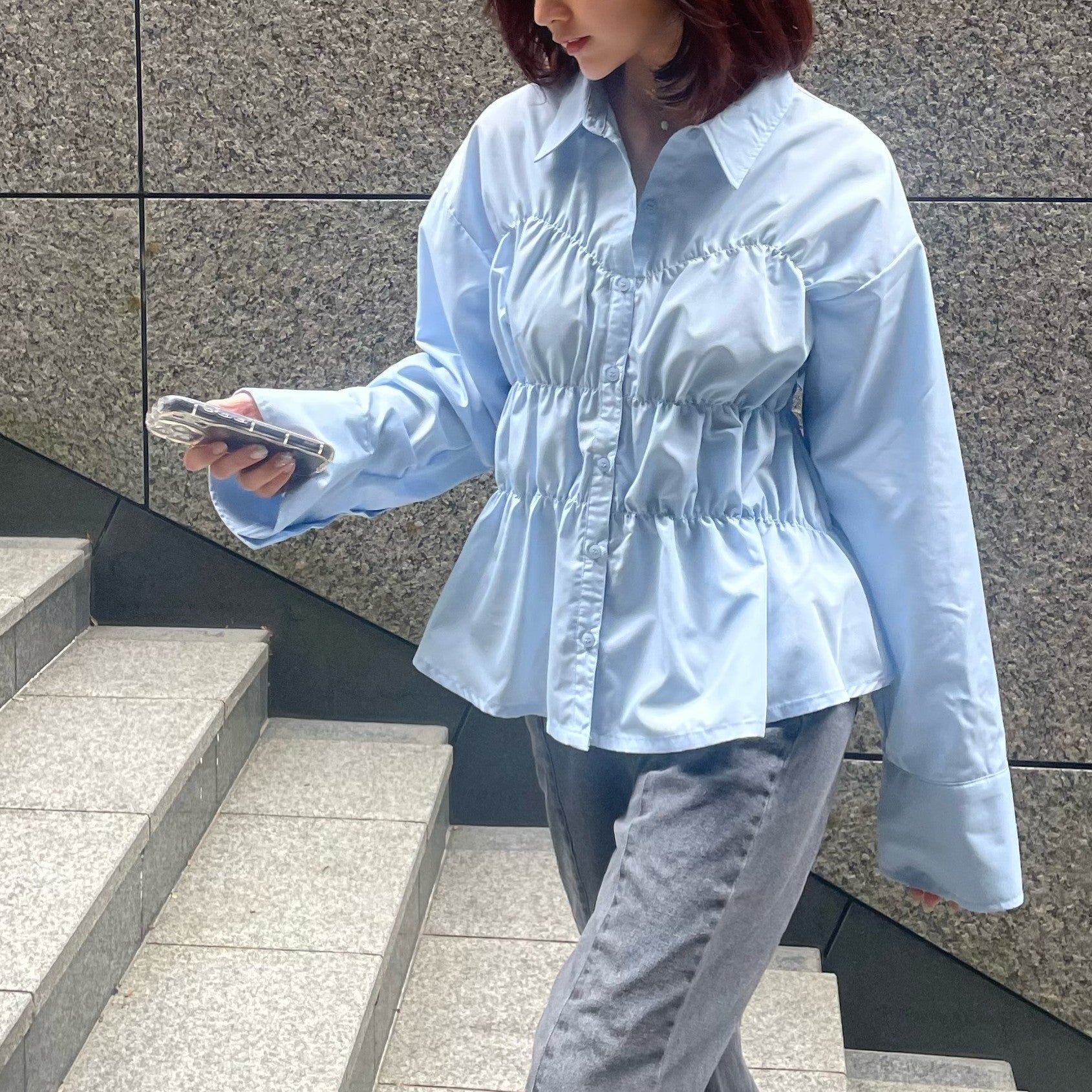 ヒューマンセカンドオケージョン Human 2nd Occasion T/Cブロードシャーリングシャツ （サックス） サックス