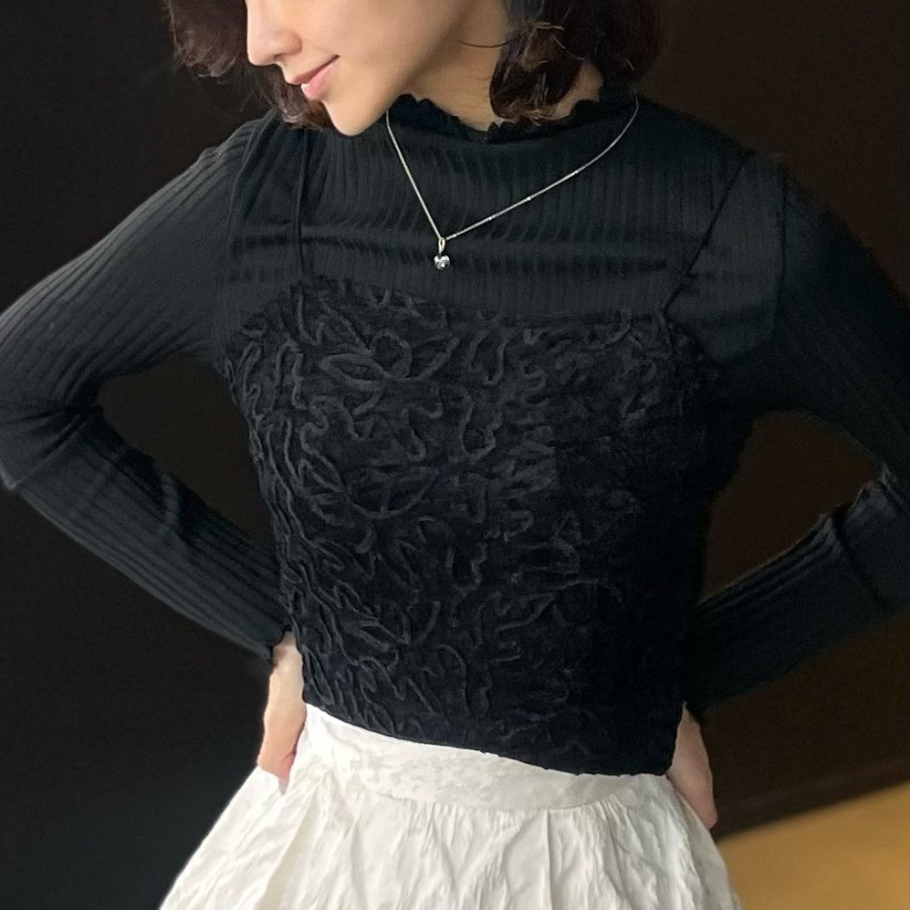 ヒューマンセカンドオケージョン Human 2nd Occasion フラワー刺繍ベロアビスチェ （ブラック） ブラック