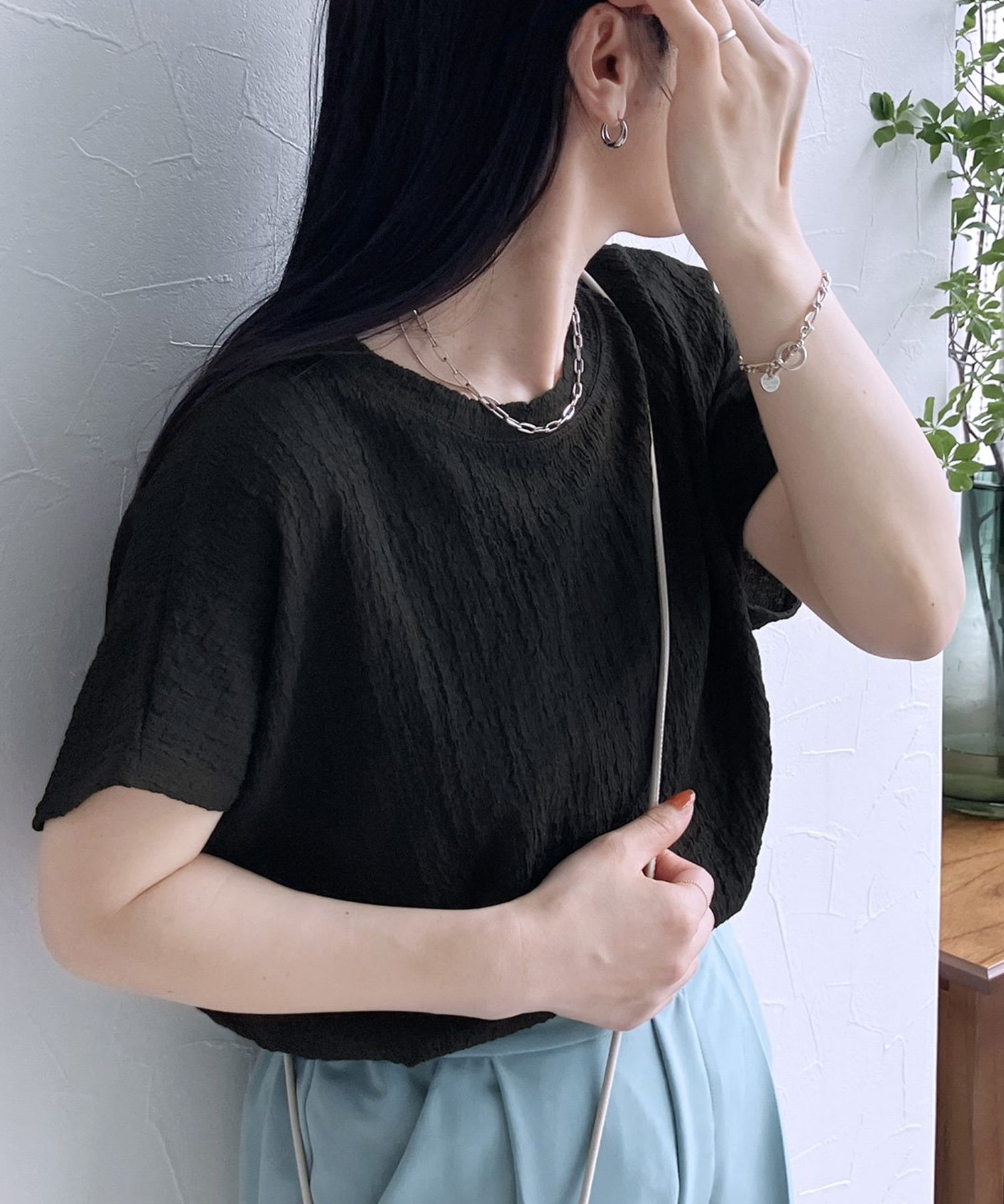 レカ reca カットシャーリングデザインフレンチスリーブTシャツ(R24139ーv) （ブラック） ブラック